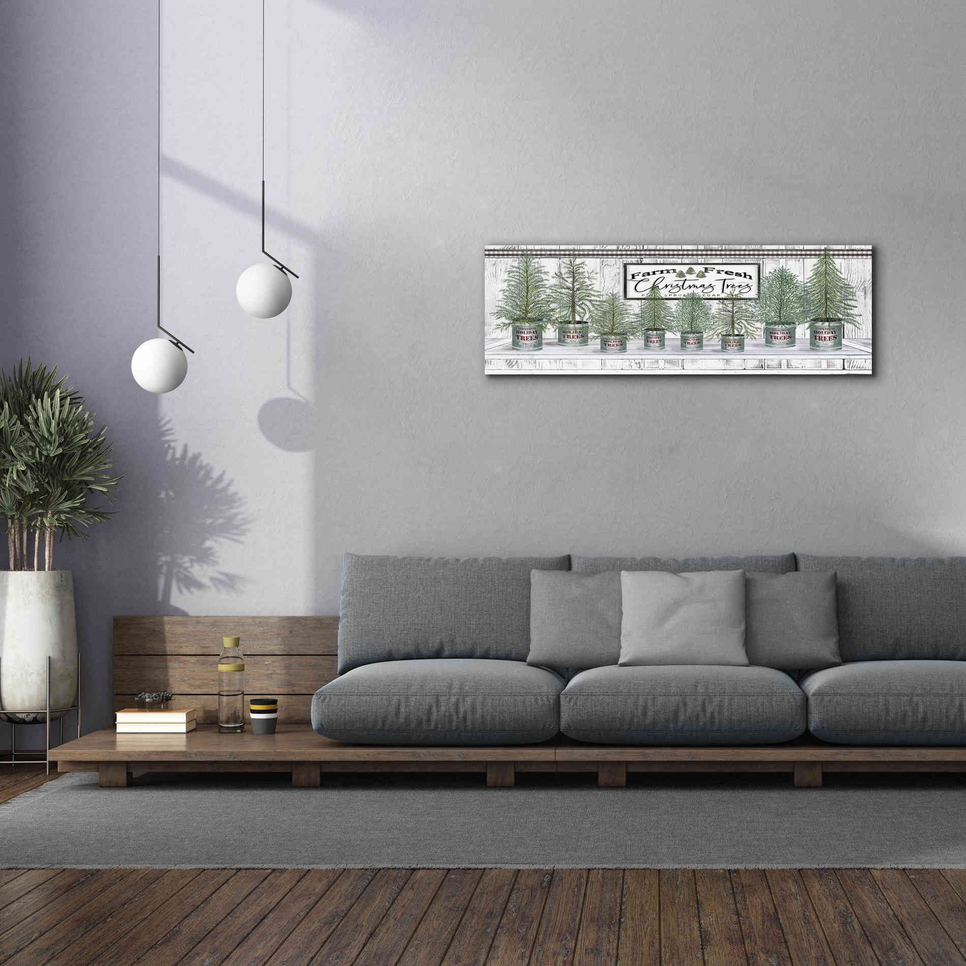 'Galvanized Pots White Christmas Trees I' by Cindy Jacobs, Canvas Wall Art,60 x 20