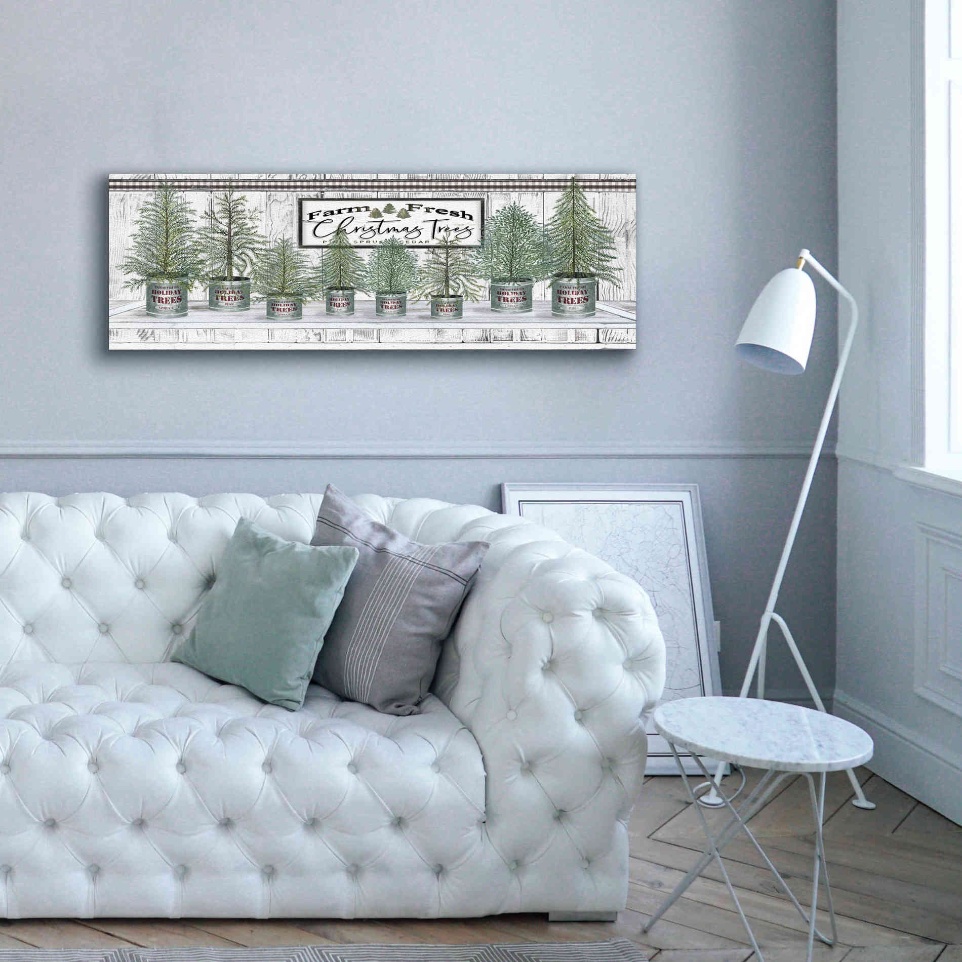 'Galvanized Pots White Christmas Trees I' by Cindy Jacobs, Canvas Wall Art,60 x 20