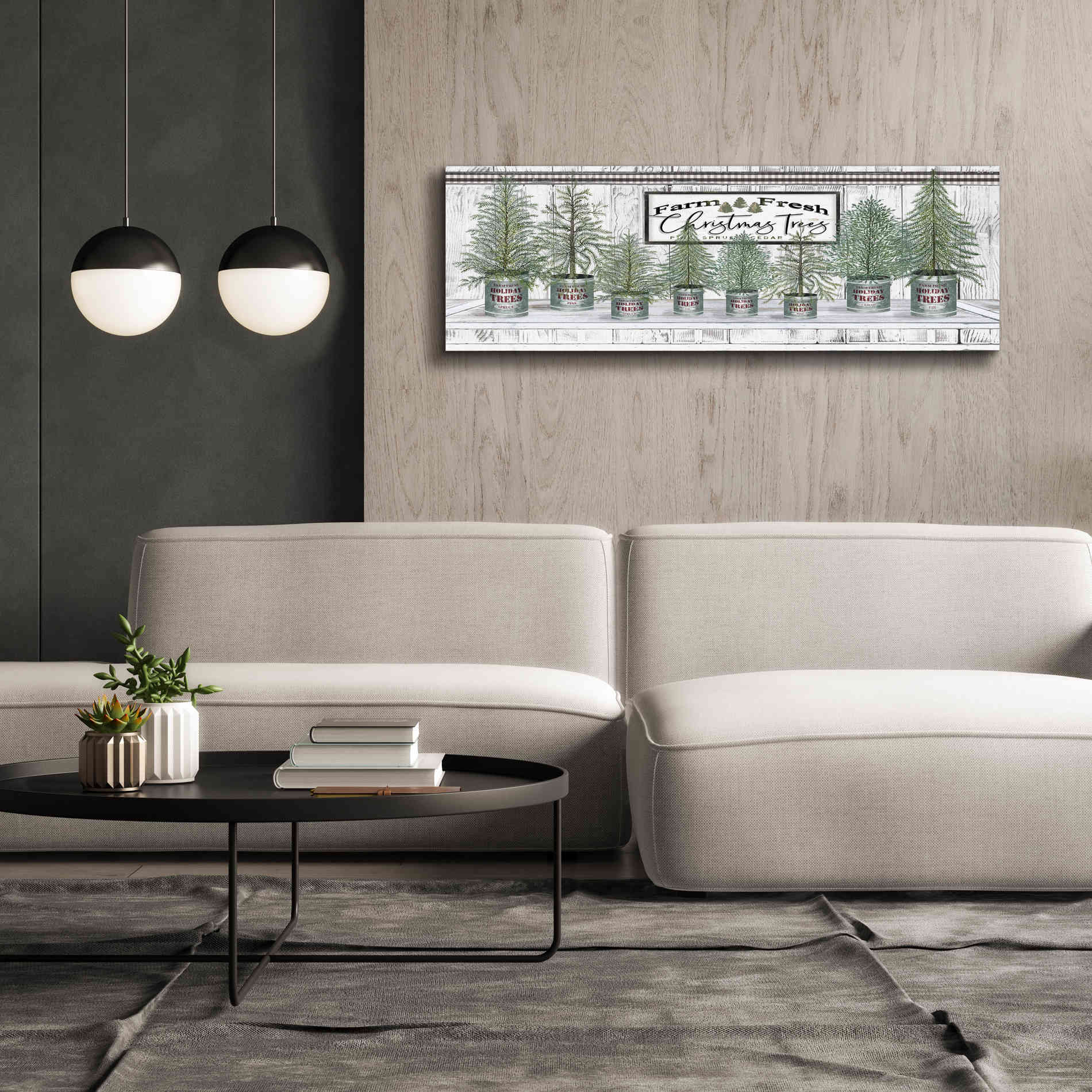 'Galvanized Pots White Christmas Trees I' by Cindy Jacobs, Canvas Wall Art,60 x 20