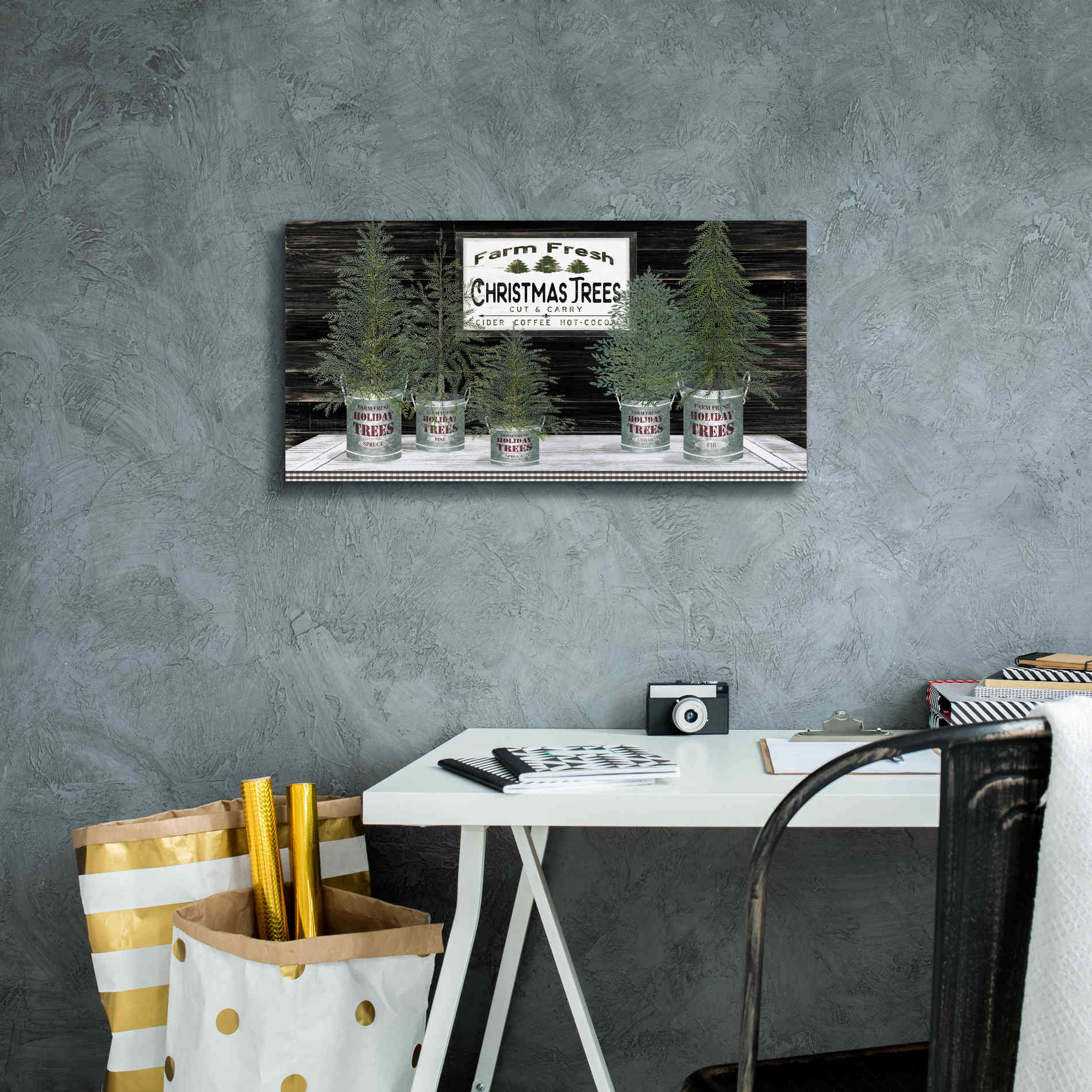 'Galvanized Pots Christmas Trees II' by Cindy Jacobs, Canvas Wall Art,24 x 12