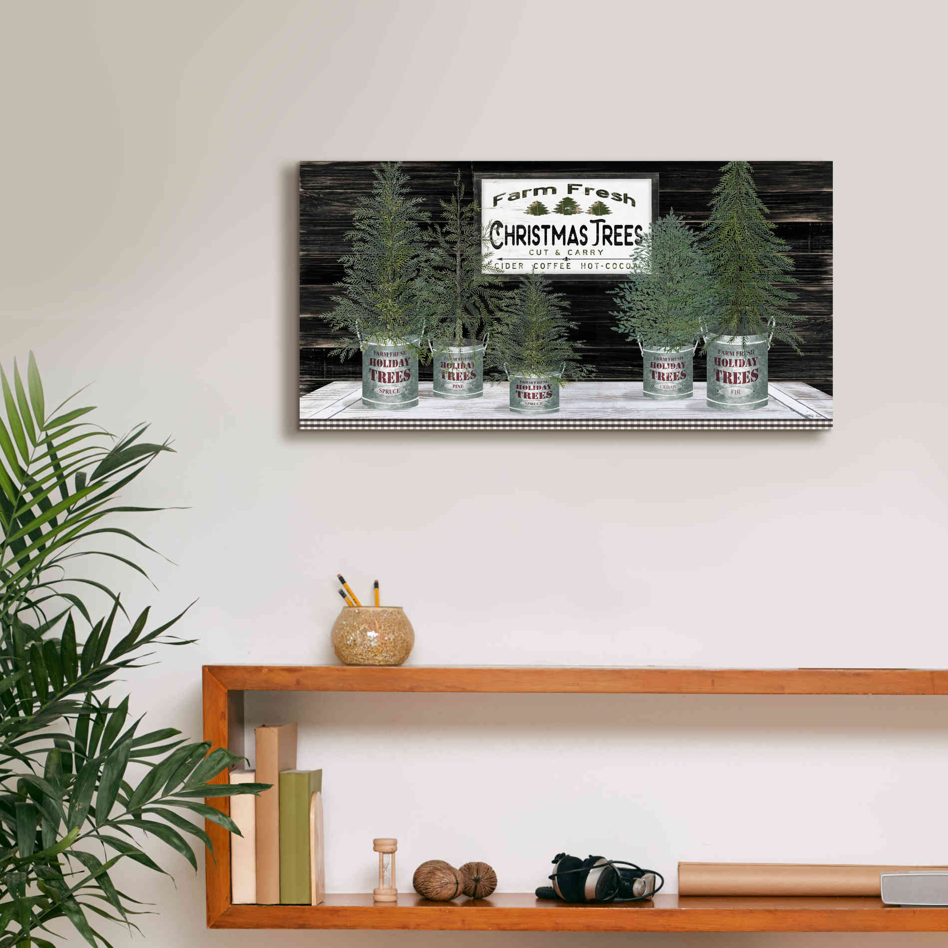 'Galvanized Pots Christmas Trees II' by Cindy Jacobs, Canvas Wall Art,24 x 12