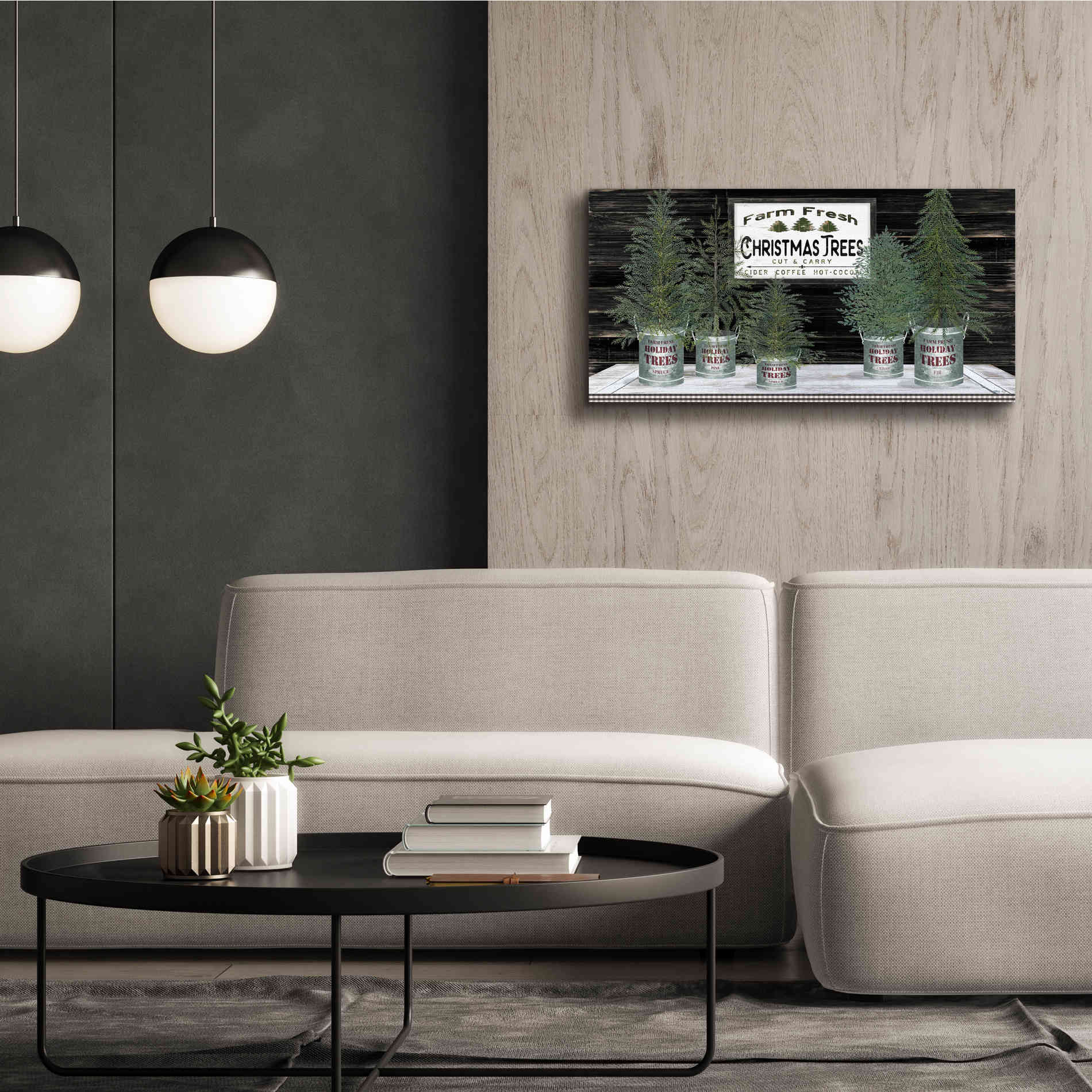 'Galvanized Pots Christmas Trees II' by Cindy Jacobs, Canvas Wall Art,40 x 20