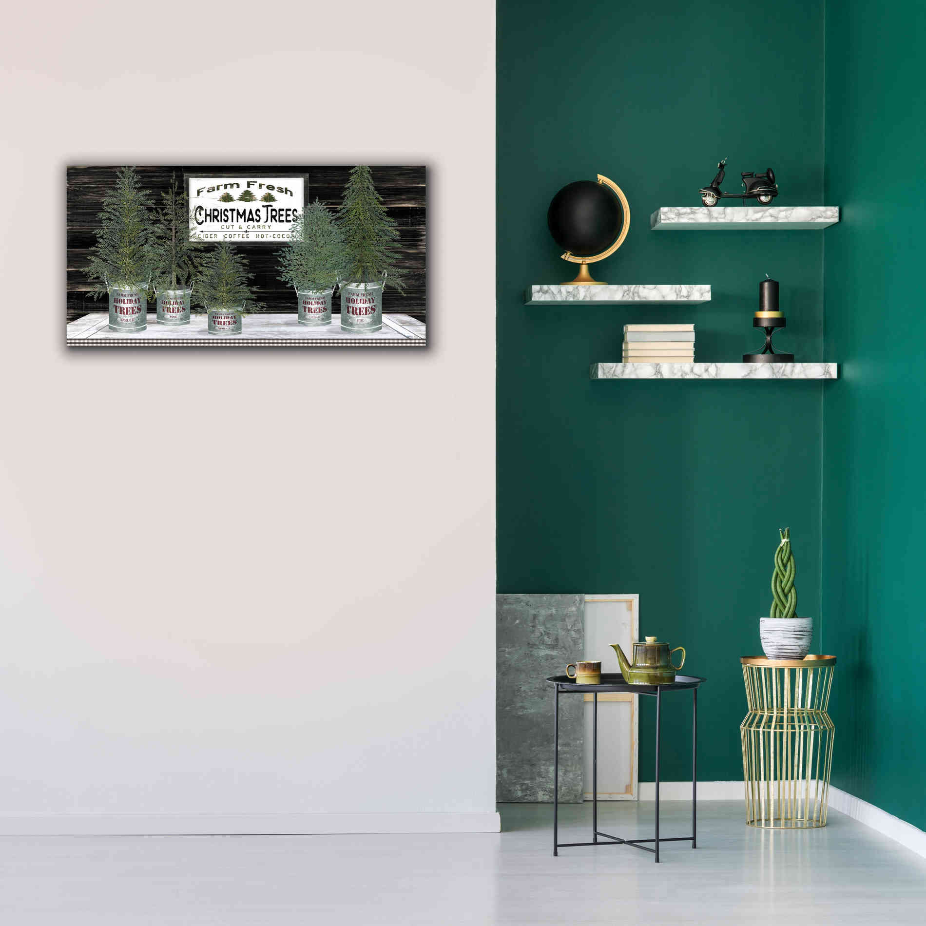 'Galvanized Pots Christmas Trees II' by Cindy Jacobs, Canvas Wall Art,40 x 20