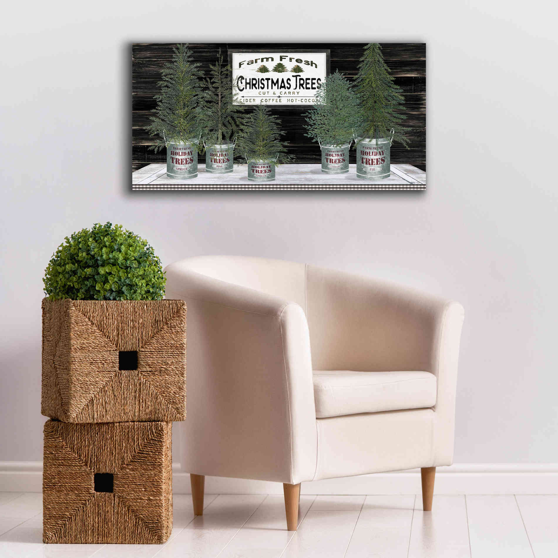 'Galvanized Pots Christmas Trees II' by Cindy Jacobs, Canvas Wall Art,40 x 20