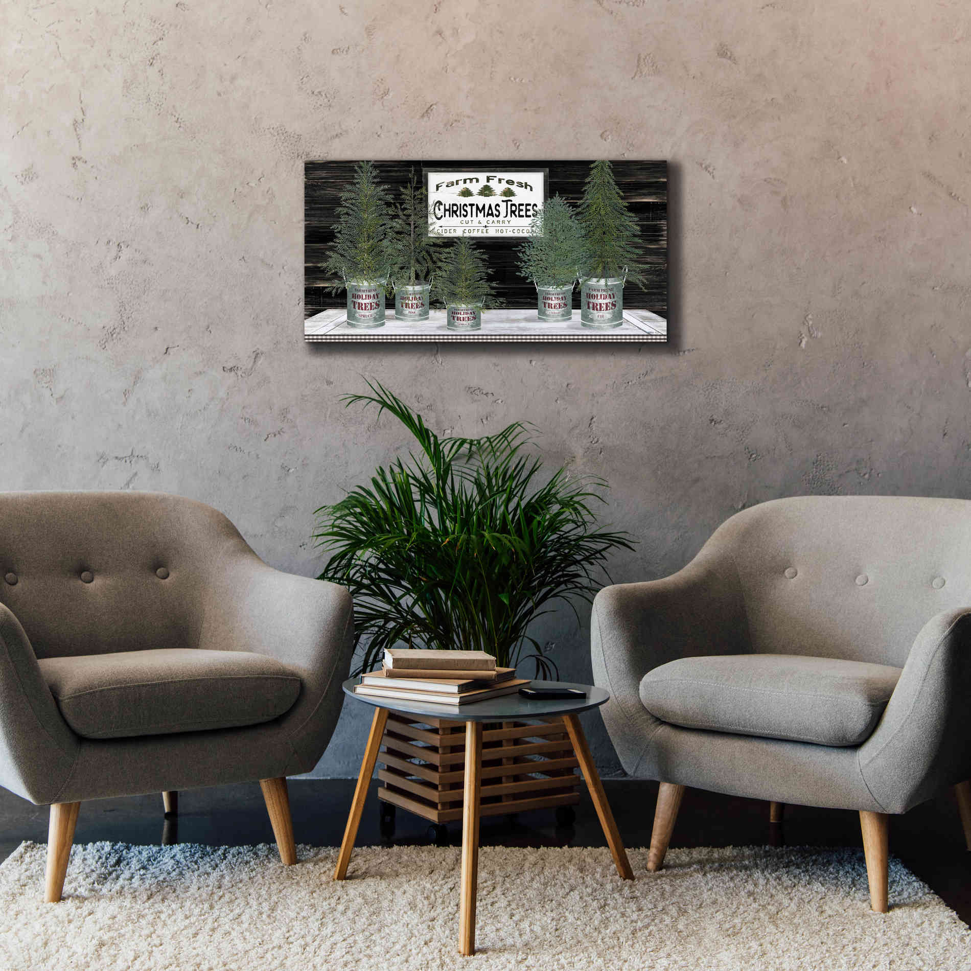 'Galvanized Pots Christmas Trees II' by Cindy Jacobs, Canvas Wall Art,40 x 20