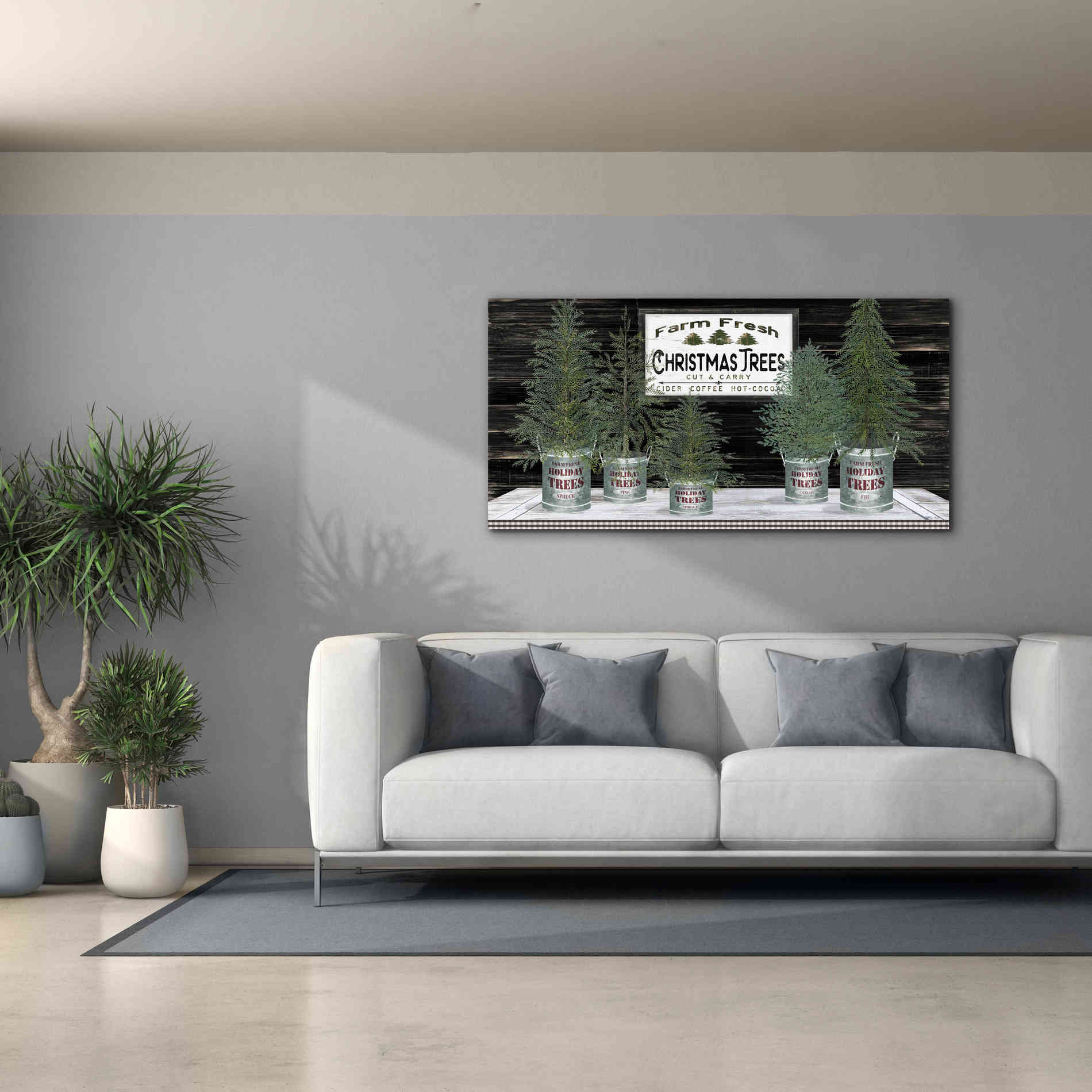 'Galvanized Pots Christmas Trees II' by Cindy Jacobs, Canvas Wall Art,60 x 30