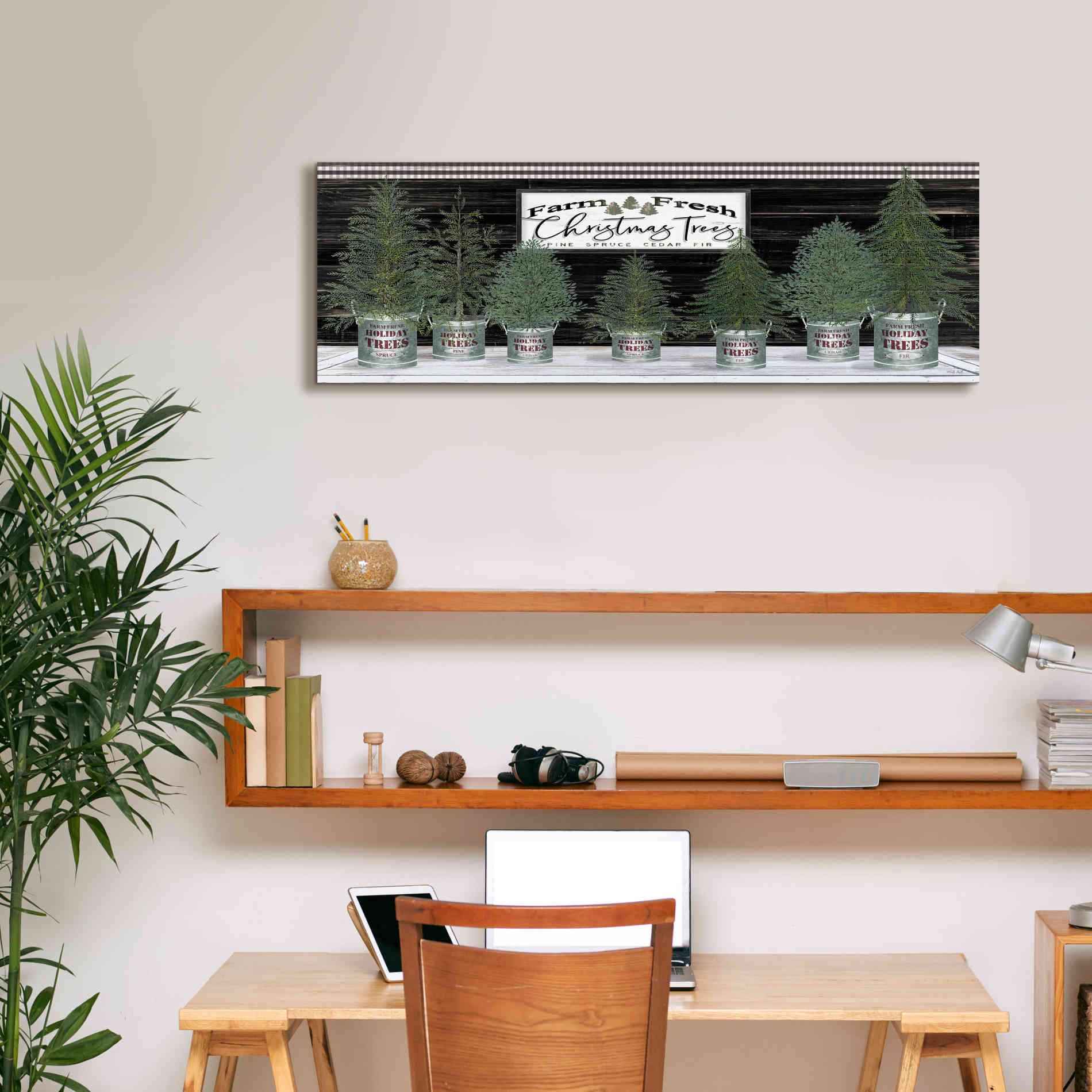 'Galvanized Pots Christmas Trees I' by Cindy Jacobs, Canvas Wall Art,36 x 12