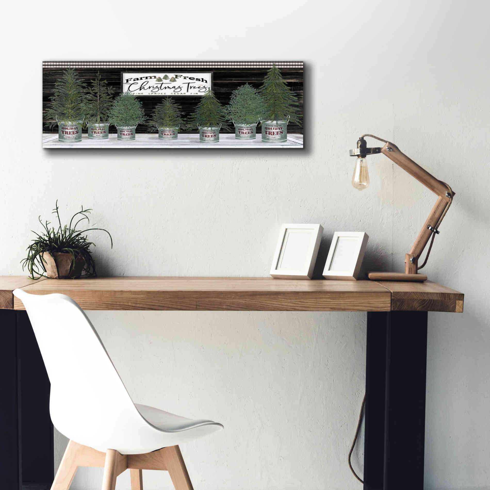 'Galvanized Pots Christmas Trees I' by Cindy Jacobs, Canvas Wall Art,36 x 12