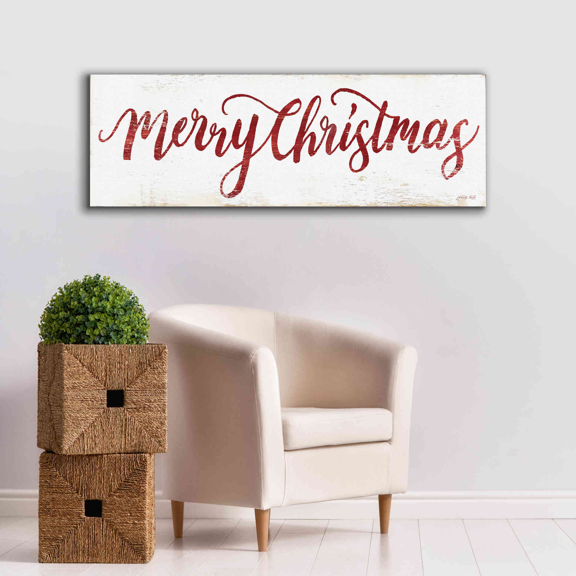 'Merry Christmas Cursive' by Cindy Jacobs, Canvas Wall Art,60 x 20