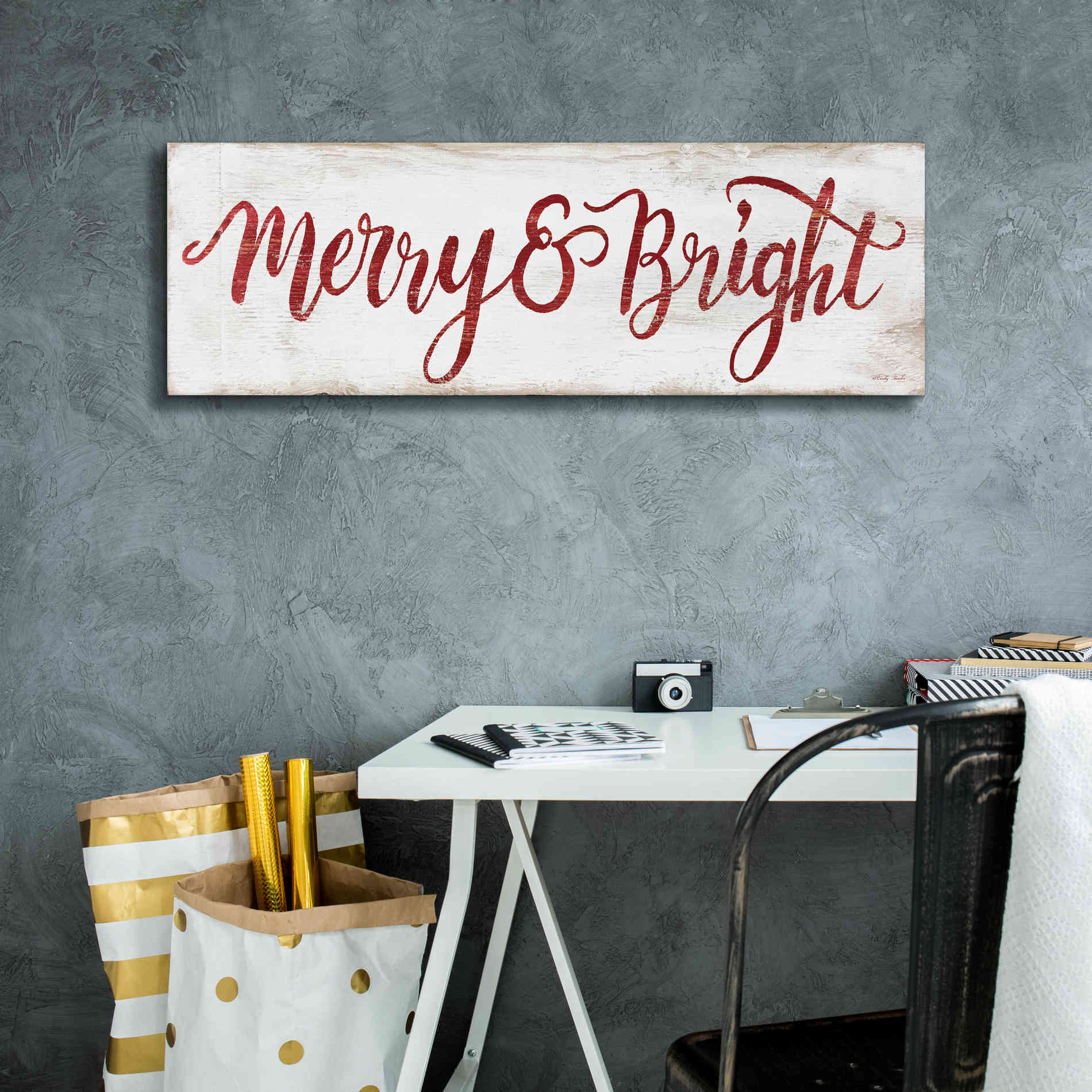 'Merry & Bright Cursive' by Cindy Jacobs, Canvas Wall Art,36 x 12
