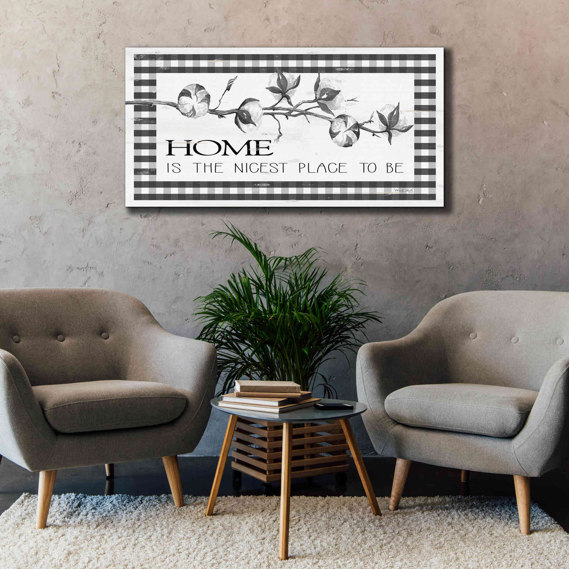 'Home Plaid' by Cindy Jacobs, Canvas Wall Art,60 x 30