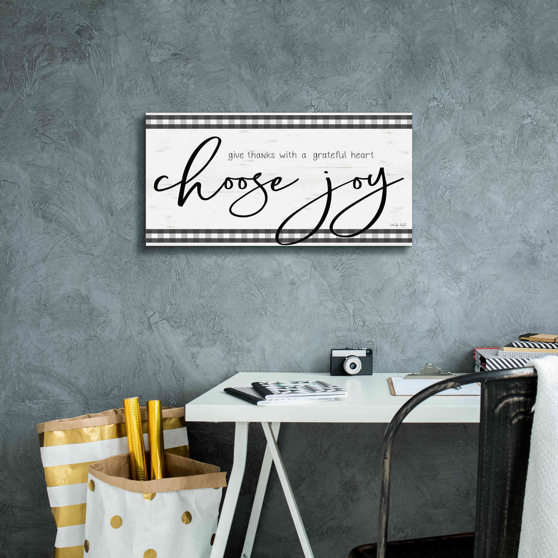 'Choose Joy Plaid' by Cindy Jacobs, Canvas Wall Art,24 x 12