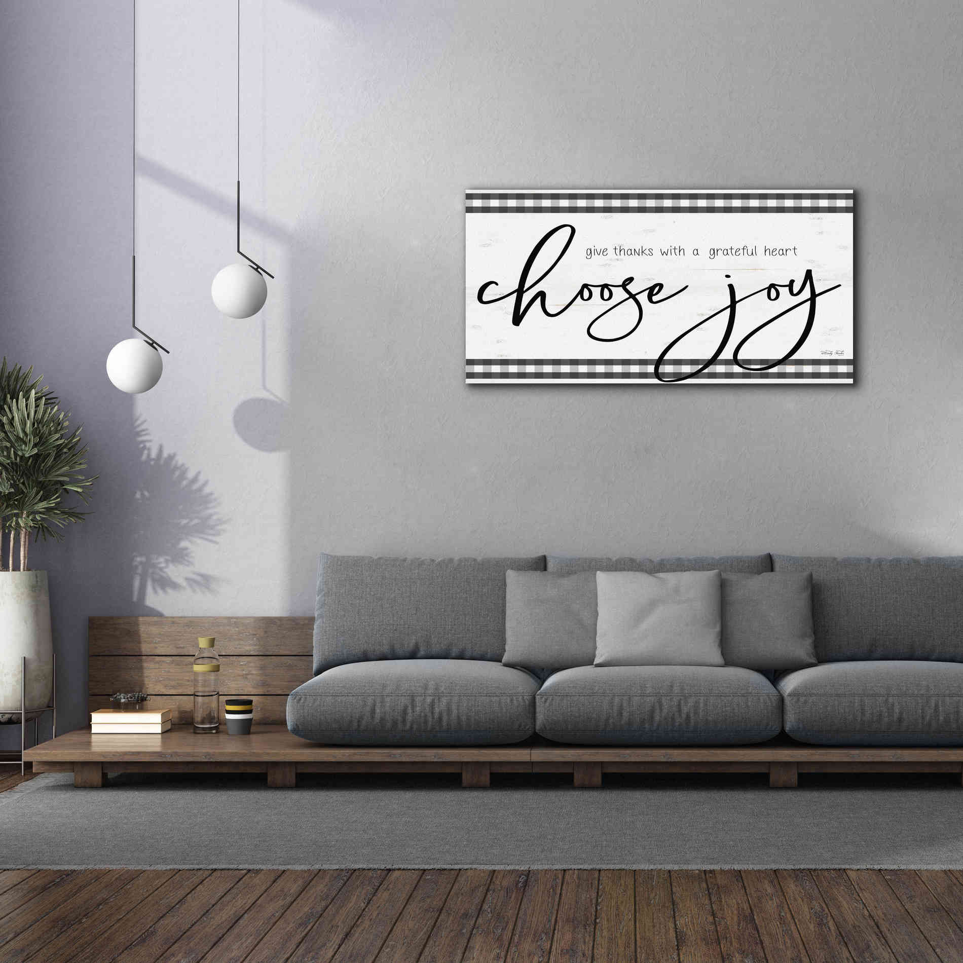 'Choose Joy Plaid' by Cindy Jacobs, Canvas Wall Art,60 x 30