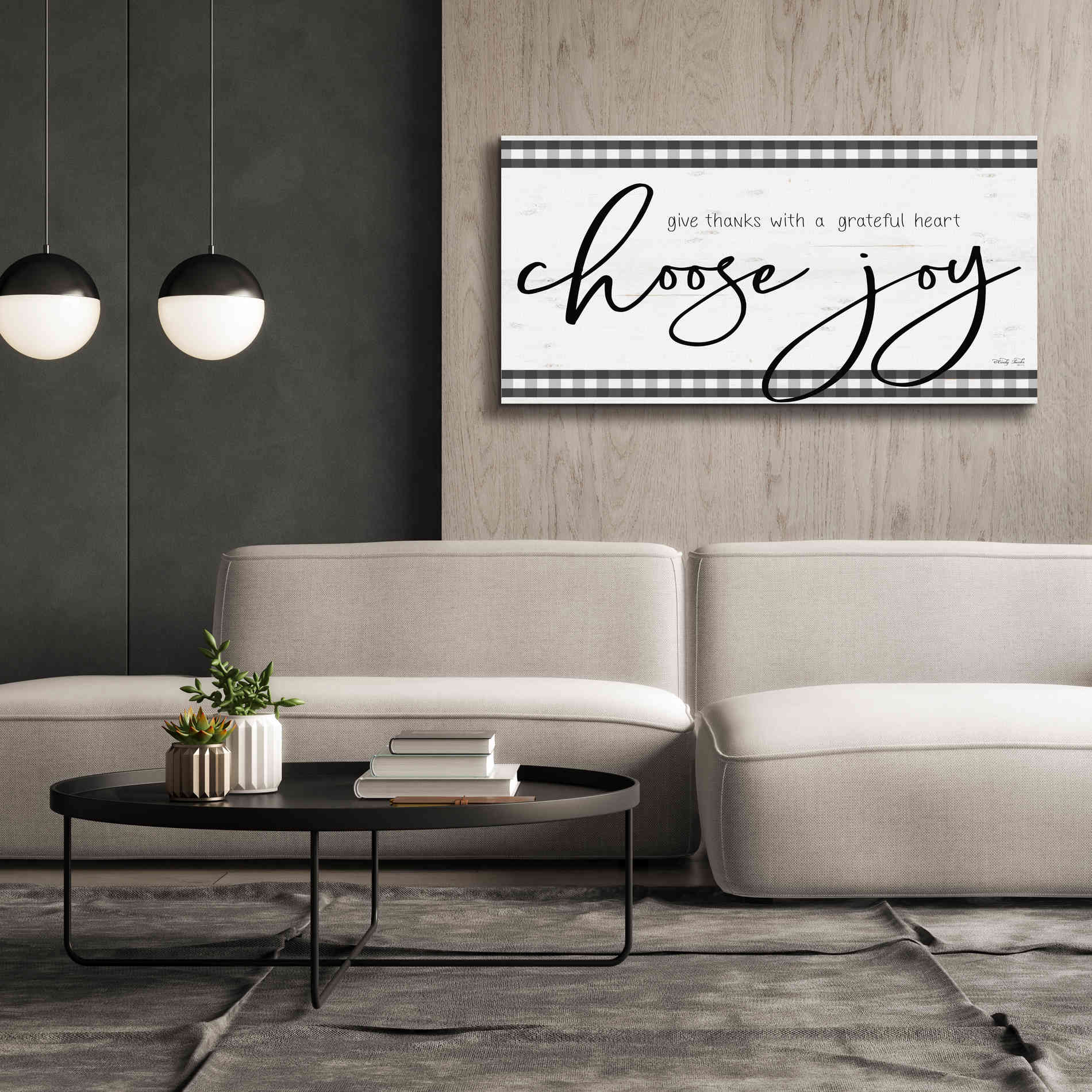 'Choose Joy Plaid' by Cindy Jacobs, Canvas Wall Art,60 x 30