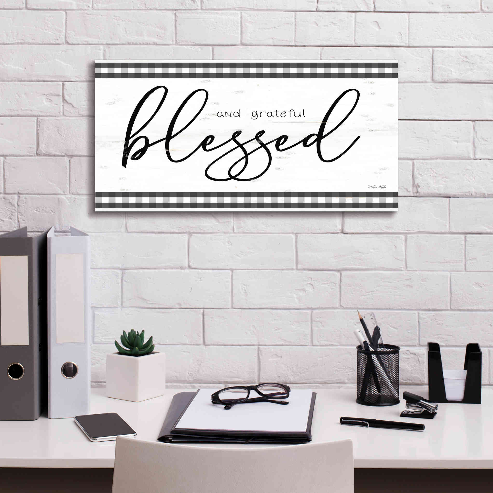 'Blessed and Grateful Plaid' by Cindy Jacobs, Canvas Wall Art,24 x 12