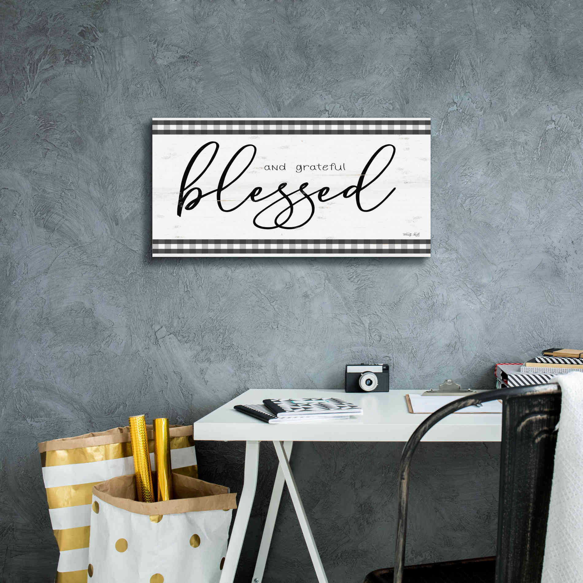 'Blessed and Grateful Plaid' by Cindy Jacobs, Canvas Wall Art,24 x 12