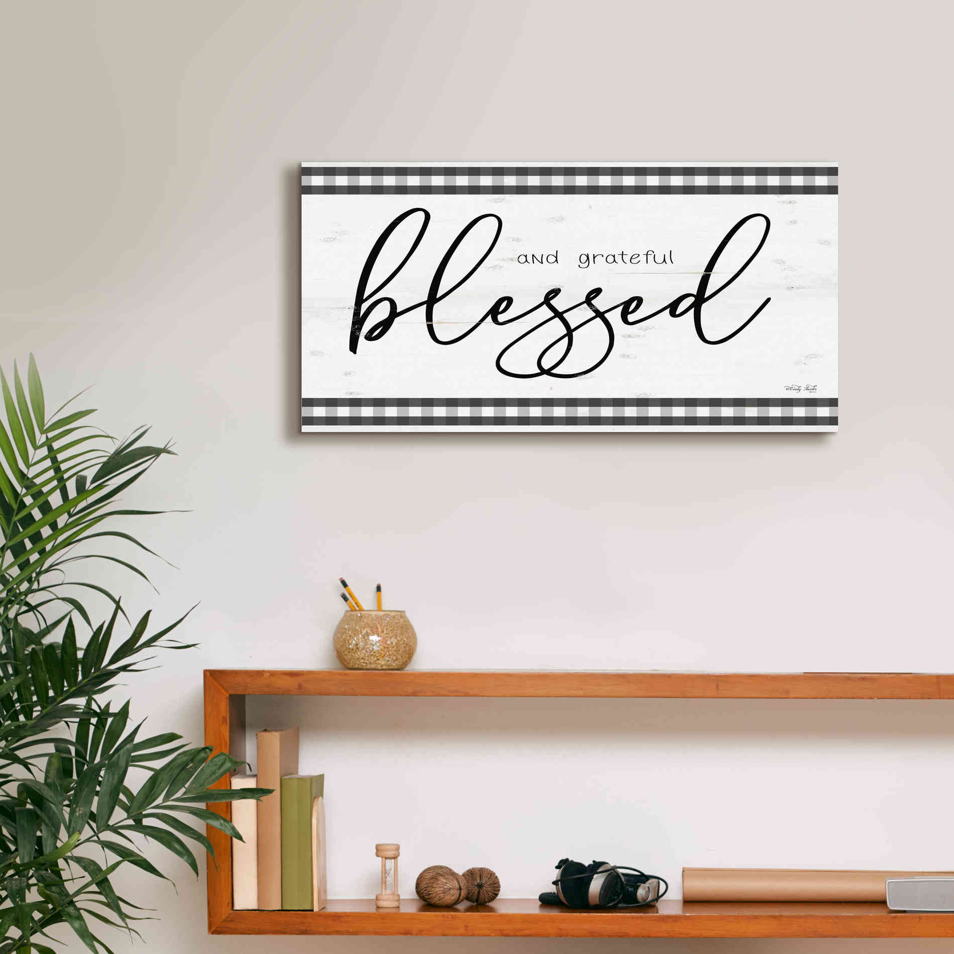 'Blessed and Grateful Plaid' by Cindy Jacobs, Canvas Wall Art,24 x 12