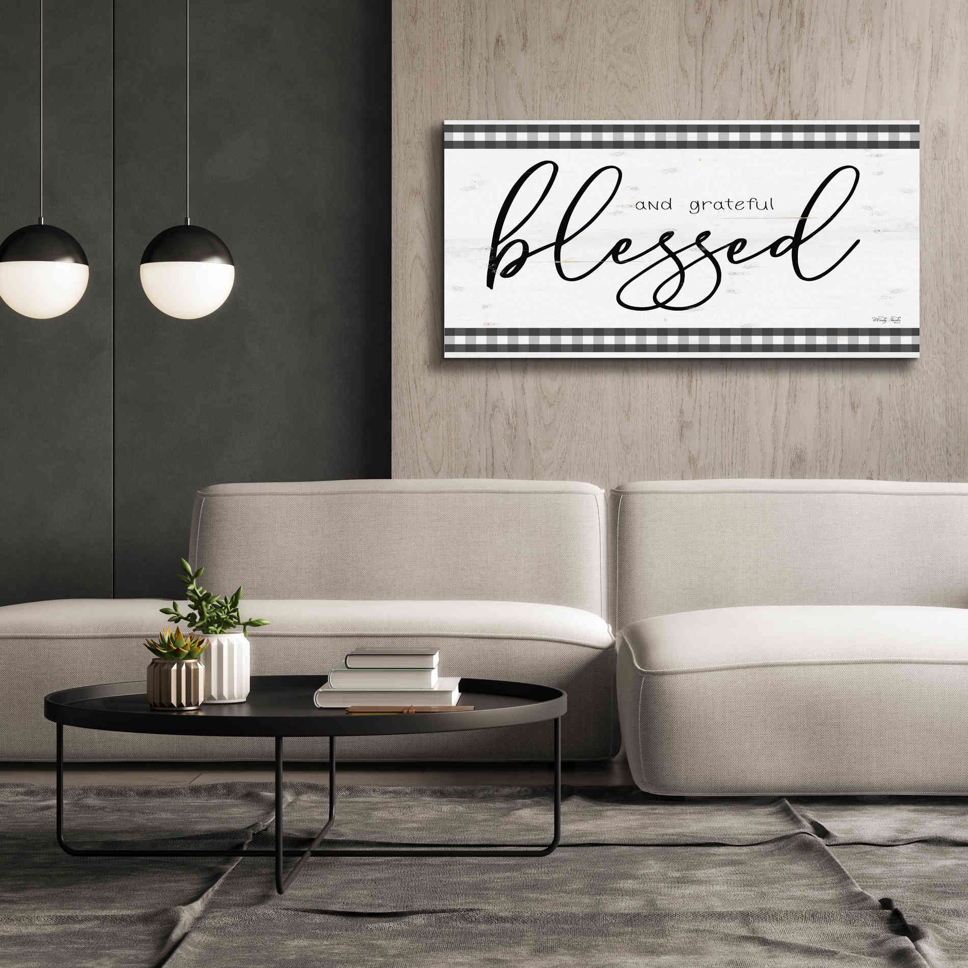 'Blessed and Grateful Plaid' by Cindy Jacobs, Canvas Wall Art,60 x 30