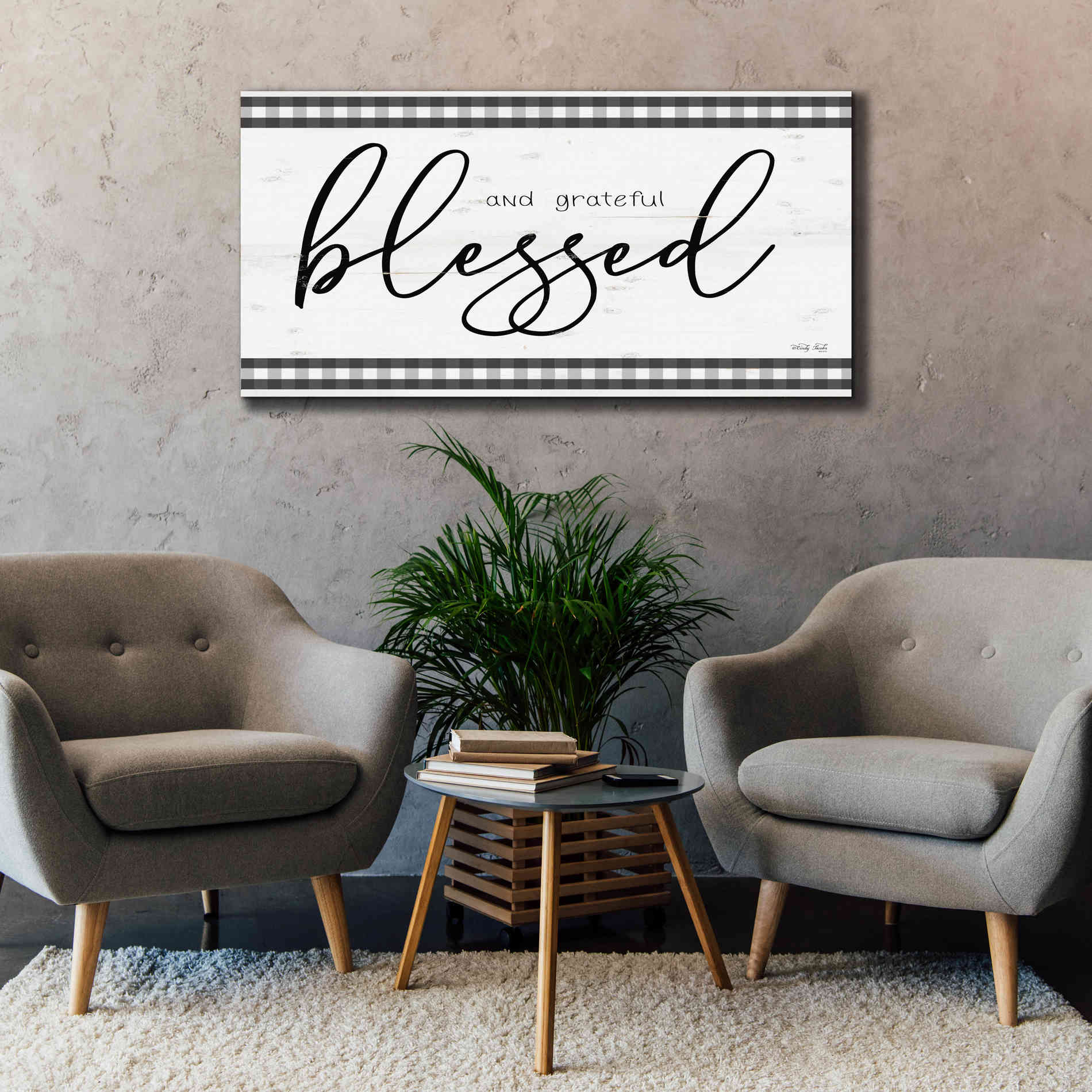 'Blessed and Grateful Plaid' by Cindy Jacobs, Canvas Wall Art,60 x 30