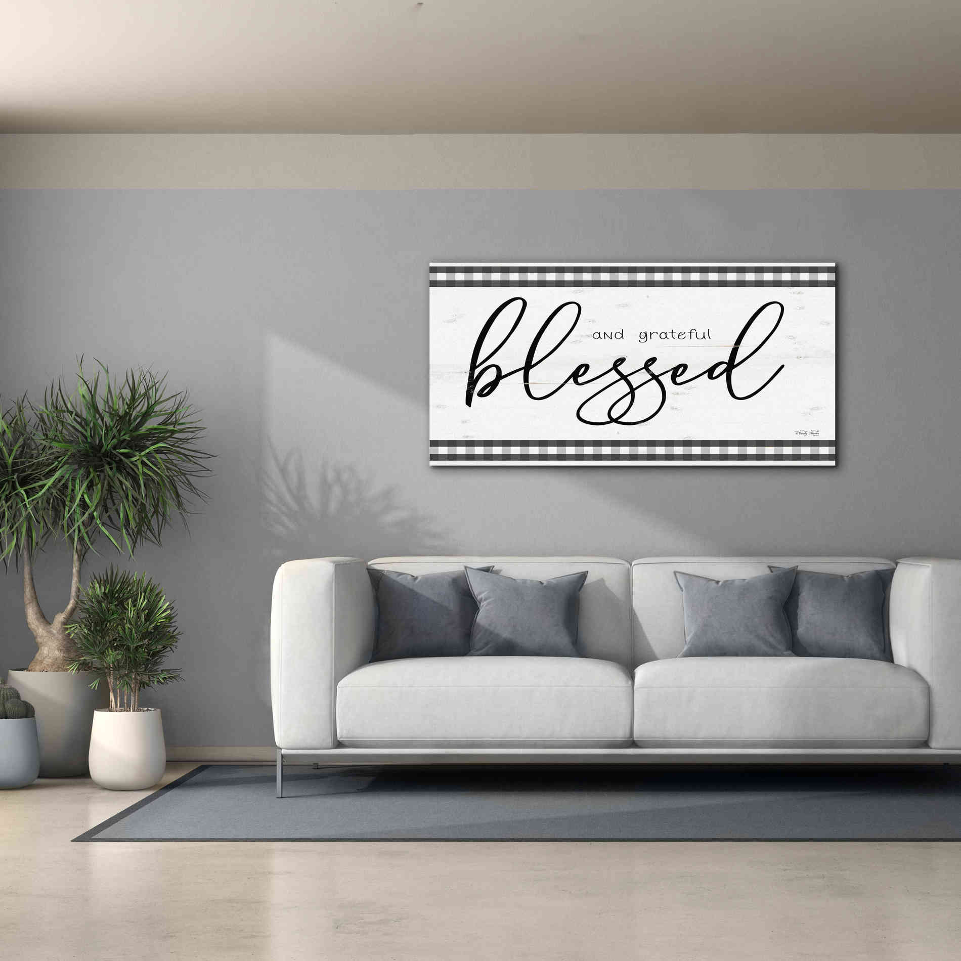 'Blessed and Grateful Plaid' by Cindy Jacobs, Canvas Wall Art,60 x 30