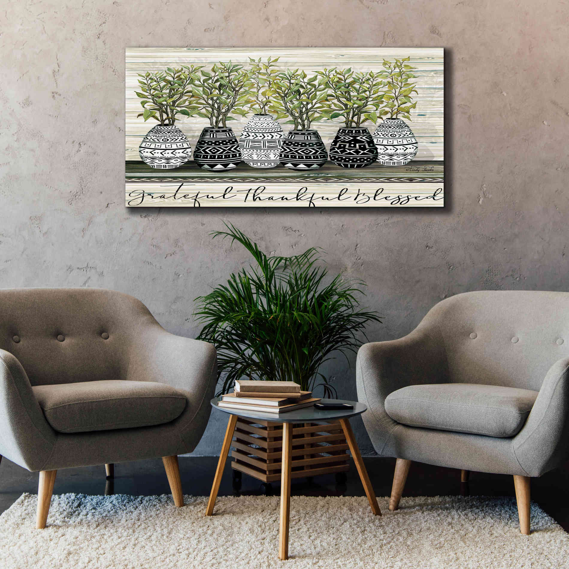 'Grateful Mud Cloth Vase' by Cindy Jacobs, Canvas Wall Art,60 x 30