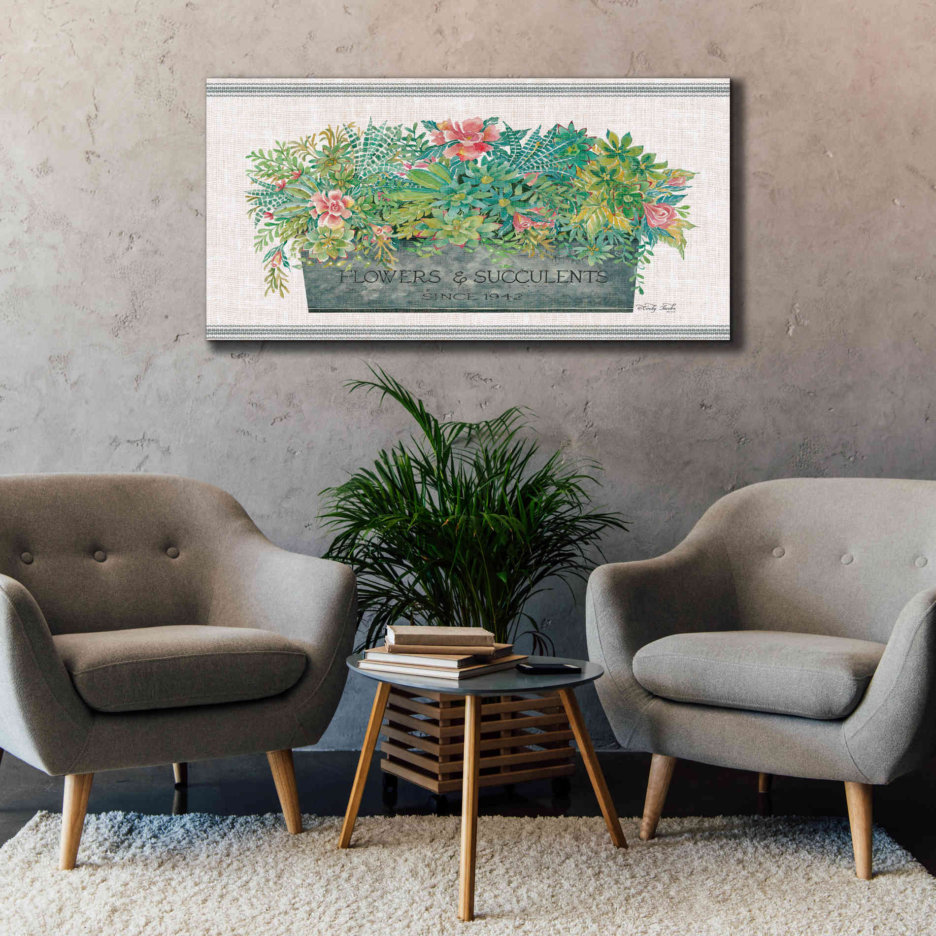 'Flowers & Succulents' by Cindy Jacobs, Canvas Wall Art,60 x 30