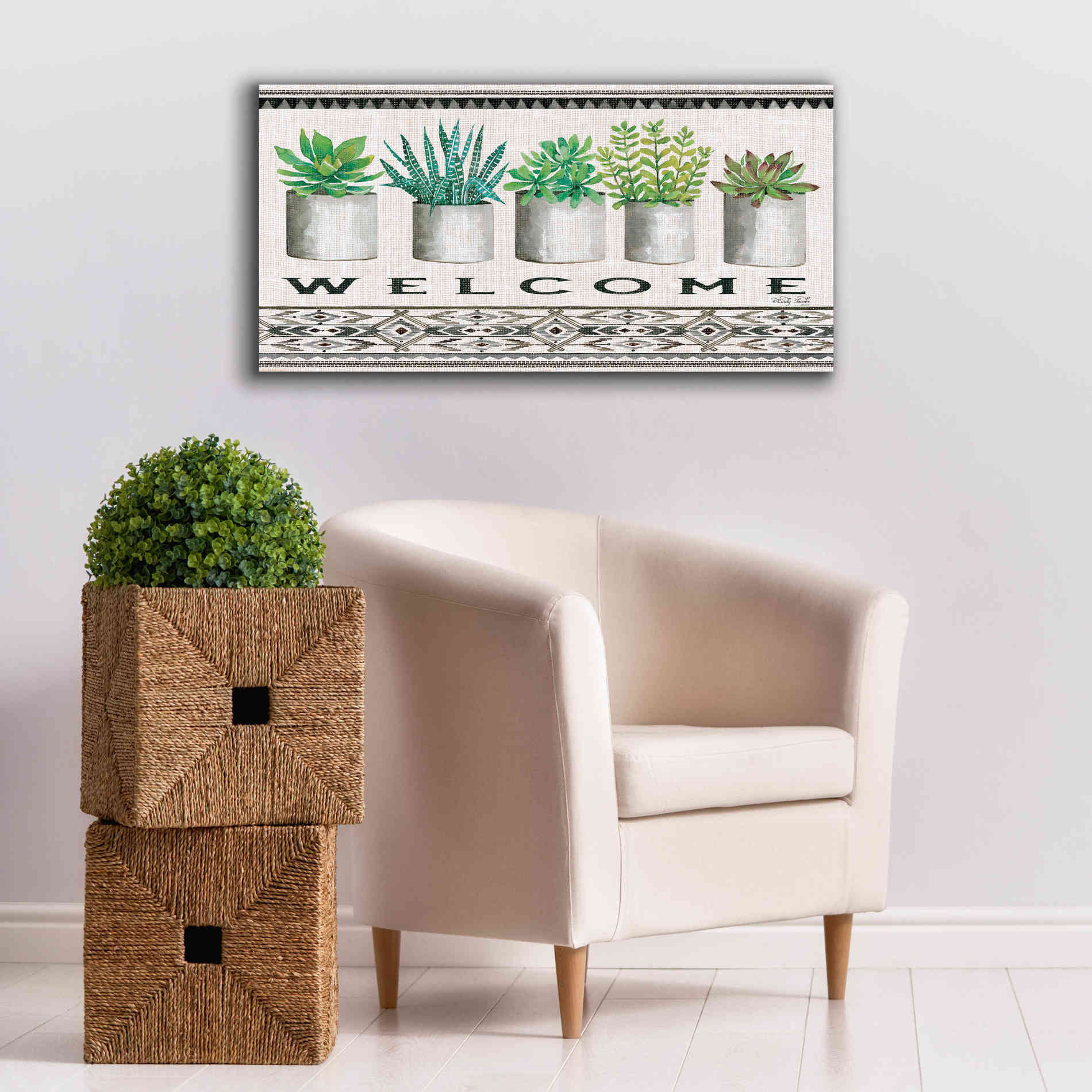 'Native Welcome' by Cindy Jacobs, Canvas Wall Art,40 x 20