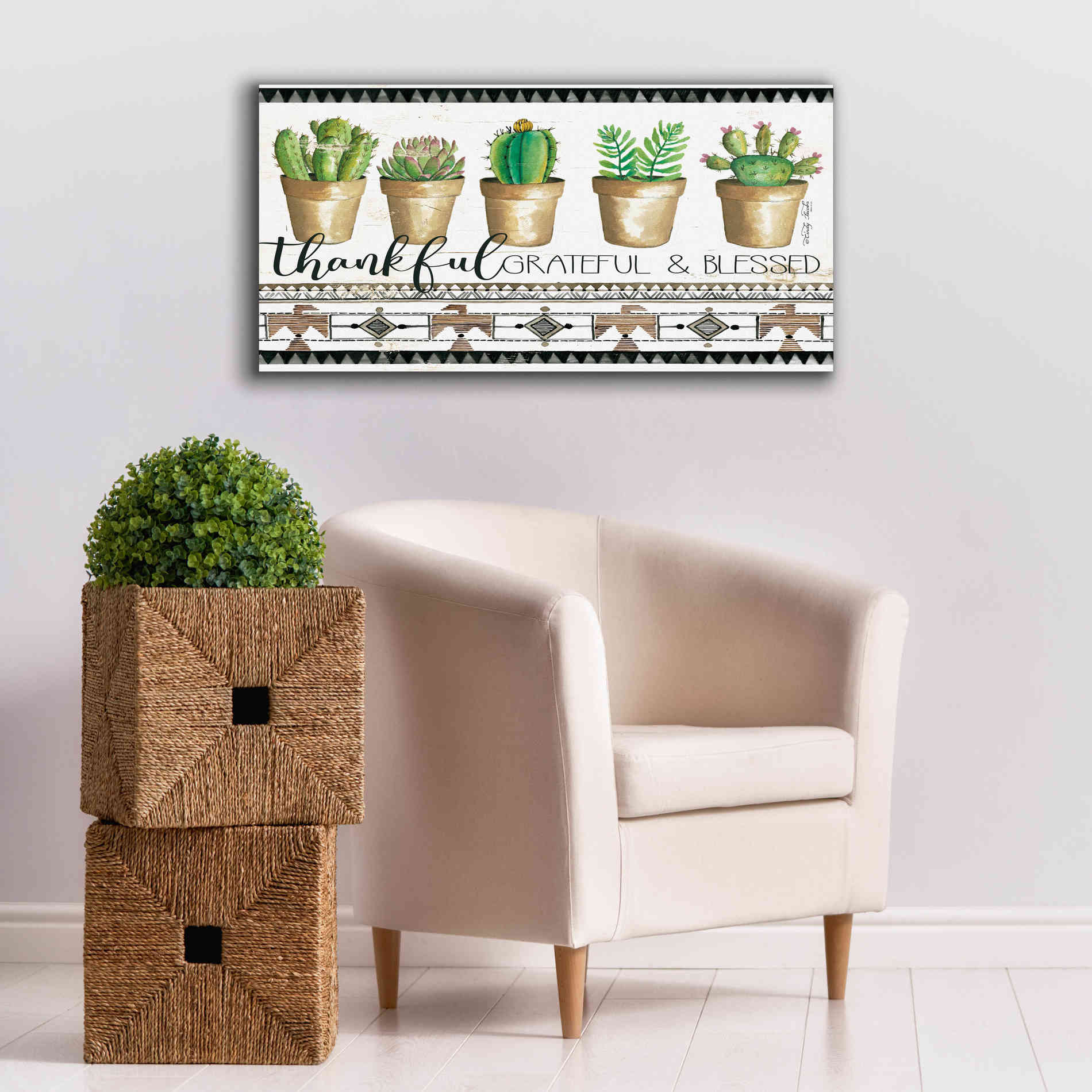 'Native Thankful Grateful' by Cindy Jacobs, Canvas Wall Art,40 x 20