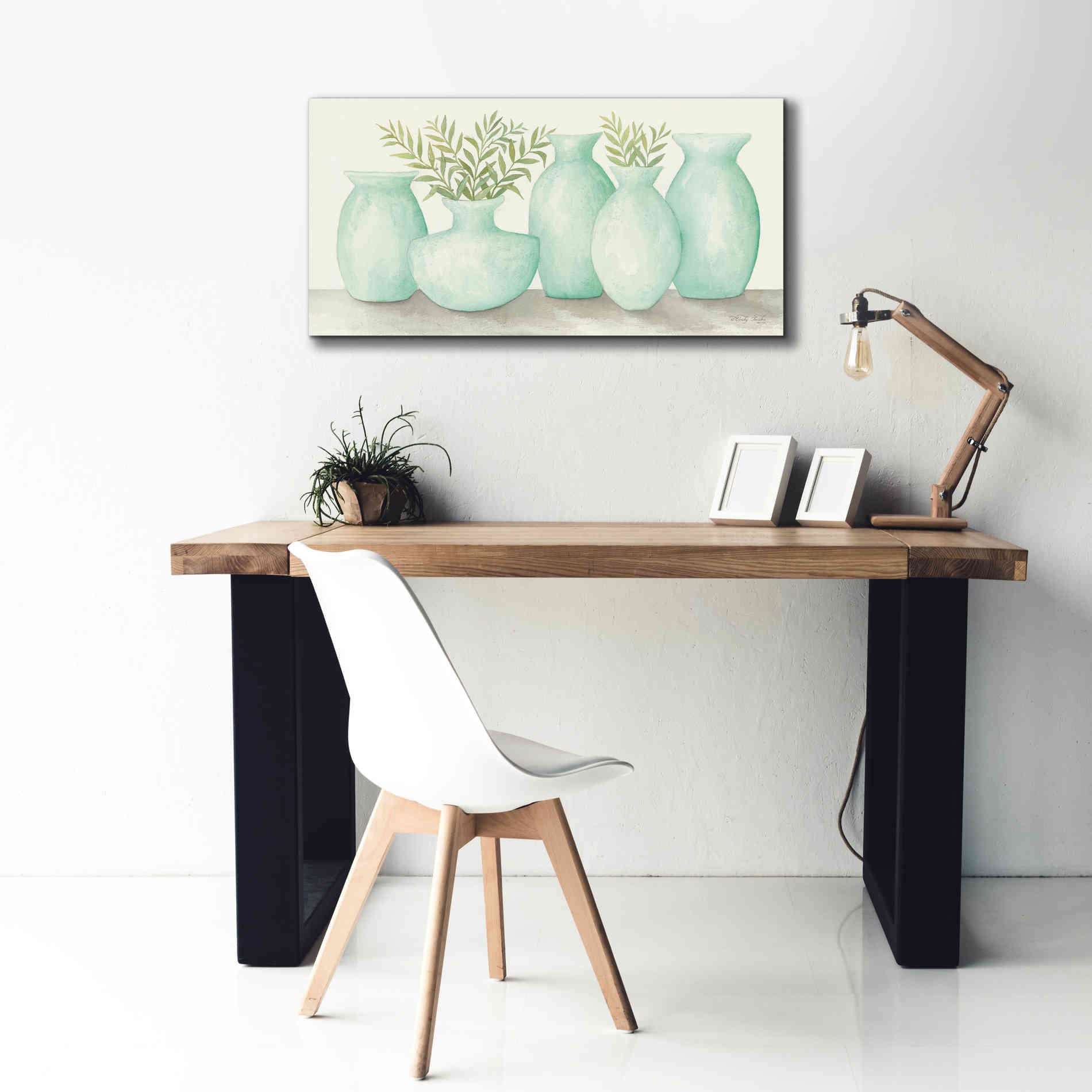 'Mint Vases' by Cindy Jacobs, Canvas Wall Art,40 x 20