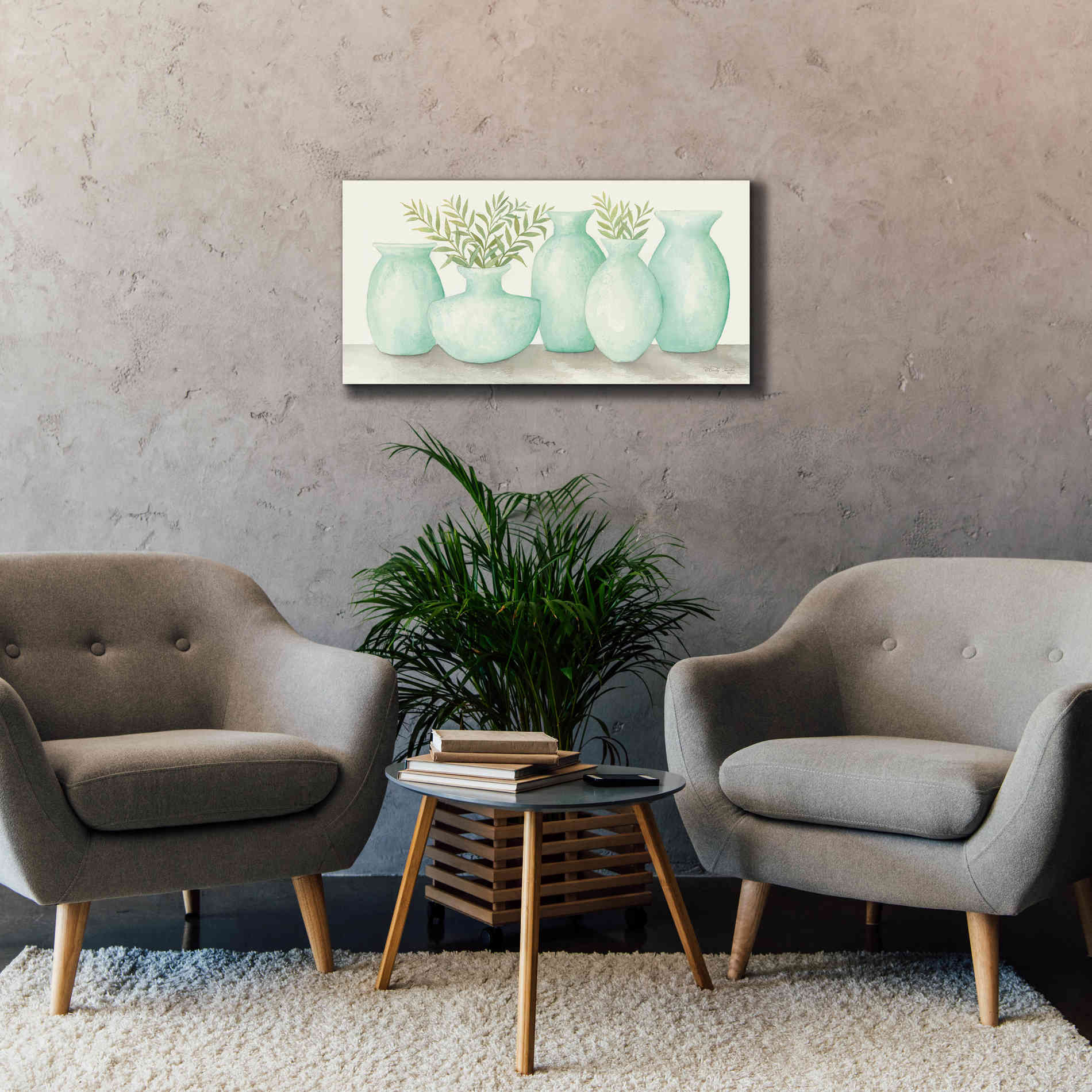 'Mint Vases' by Cindy Jacobs, Canvas Wall Art,40 x 20