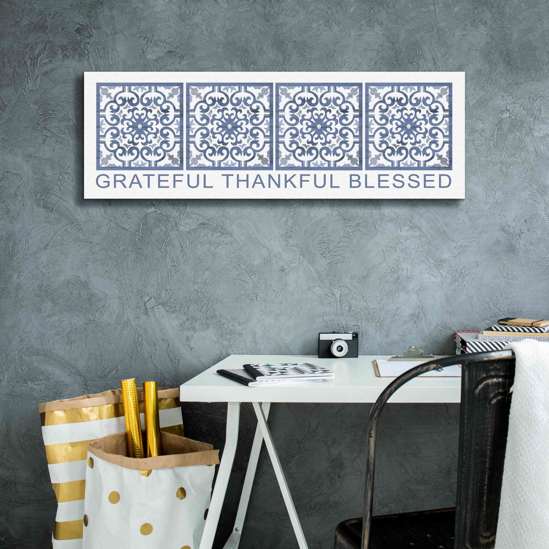 'Grateful, Thankful, Blessed Pattern' by Cindy Jacobs, Canvas Wall Art,36 x 12