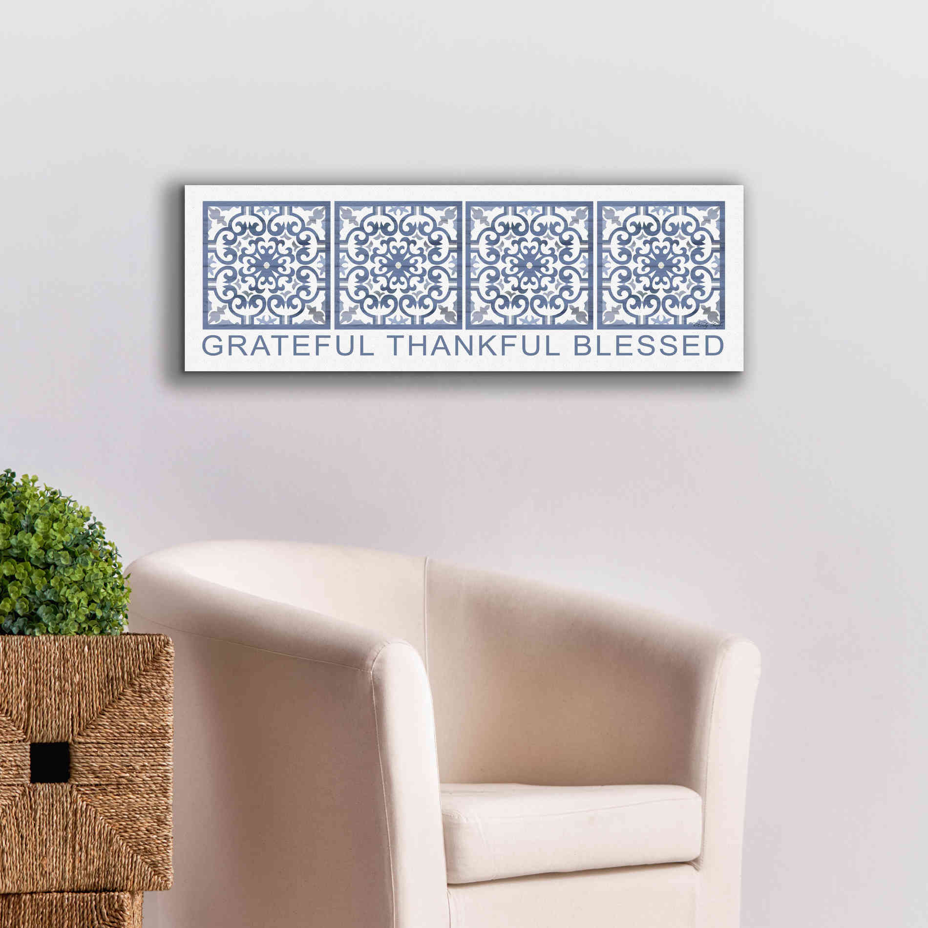 'Grateful, Thankful, Blessed Pattern' by Cindy Jacobs, Canvas Wall Art,36 x 12