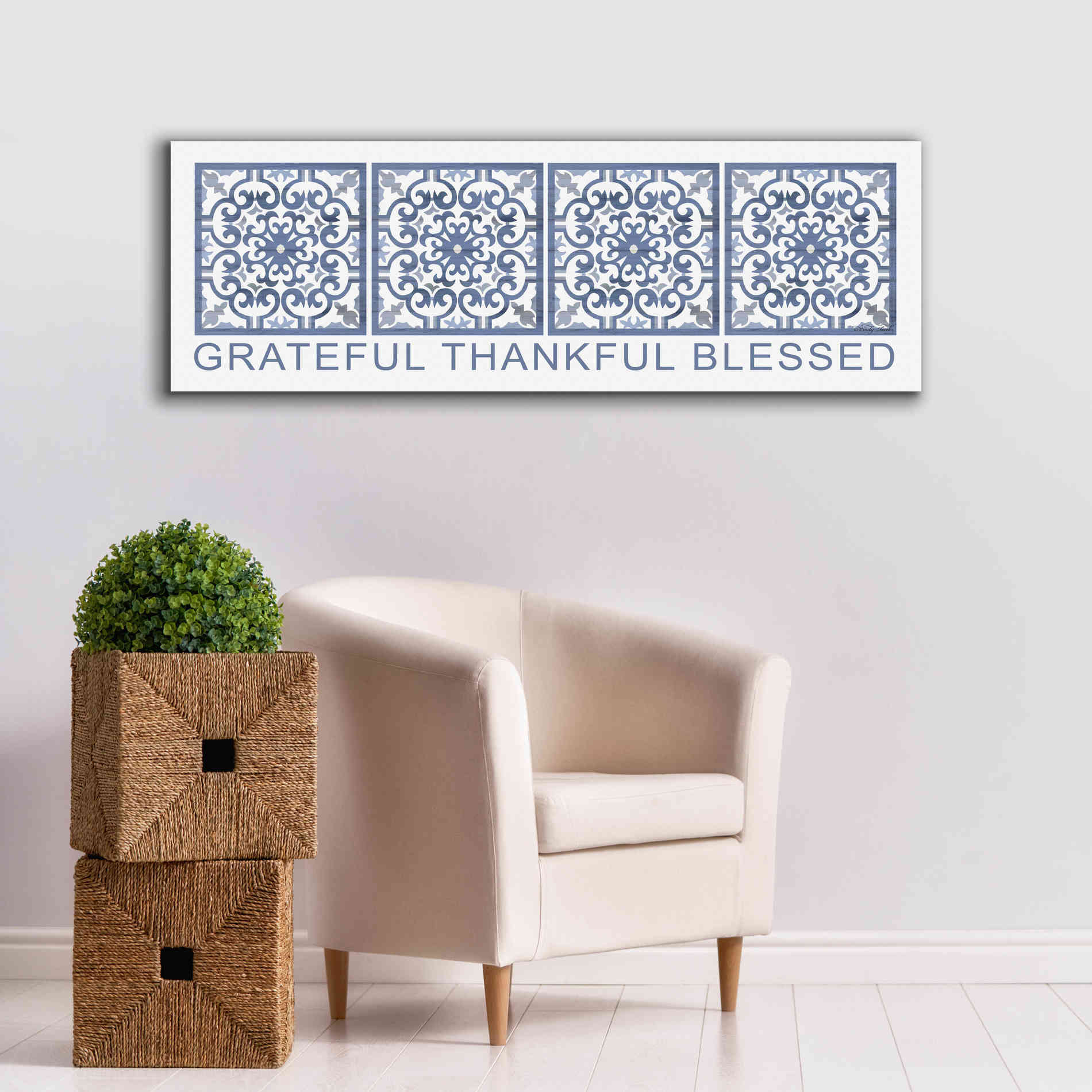 'Grateful, Thankful, Blessed Pattern' by Cindy Jacobs, Canvas Wall Art,60 x 20