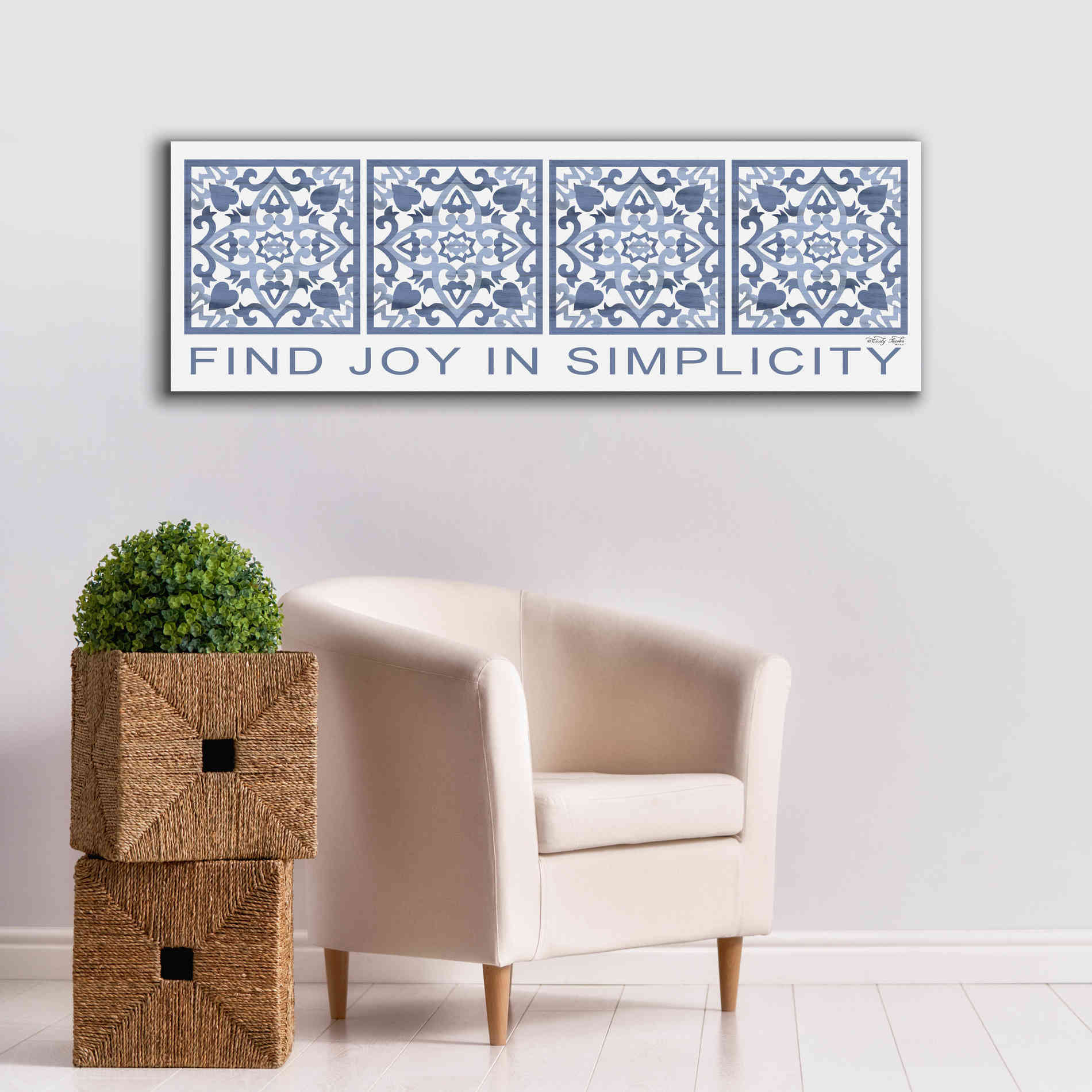 'Find Joy in Simplicity Pattern' by Cindy Jacobs, Canvas Wall Art,60 x 20