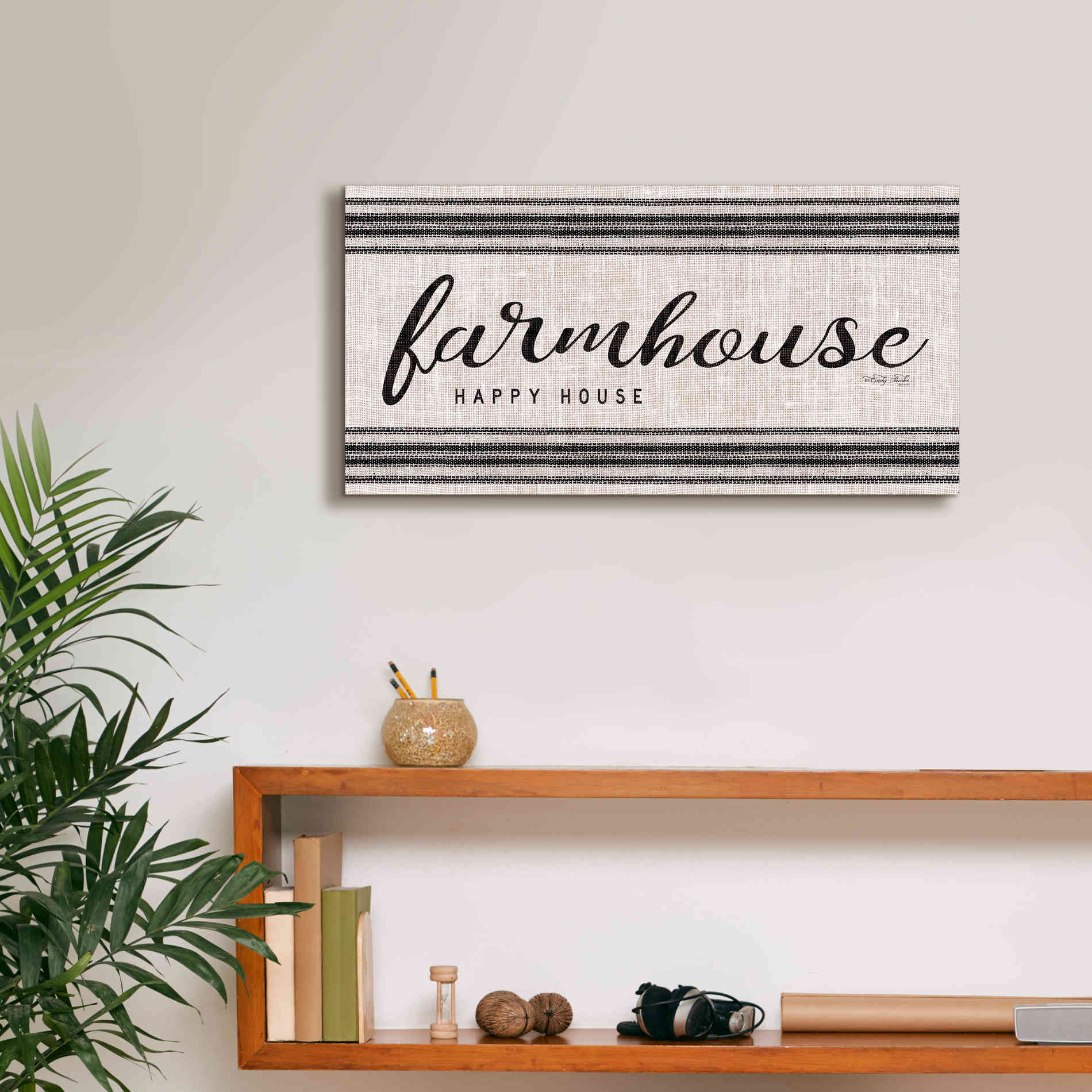 'Farmhouse Happy House' by Cindy Jacobs, Canvas Wall Art,24 x 12