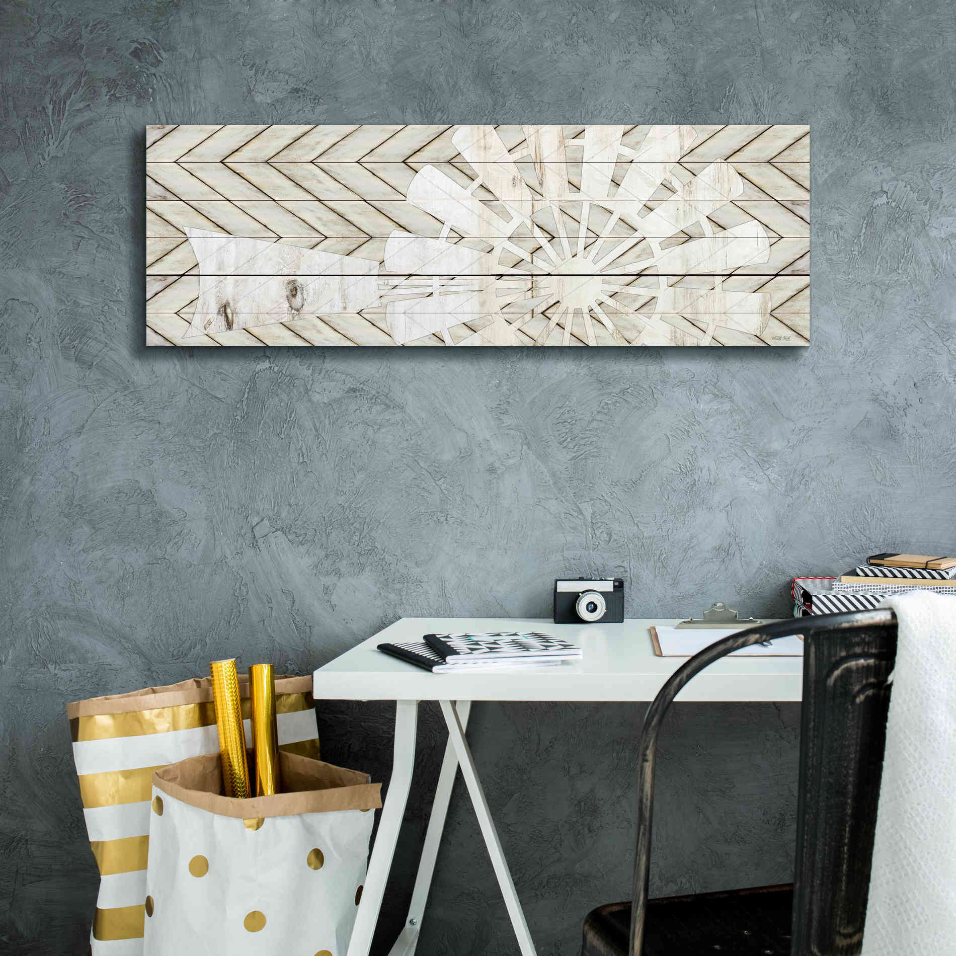 'Windmill on Wood Slats' by Cindy Jacobs, Canvas Wall Art,36 x 12