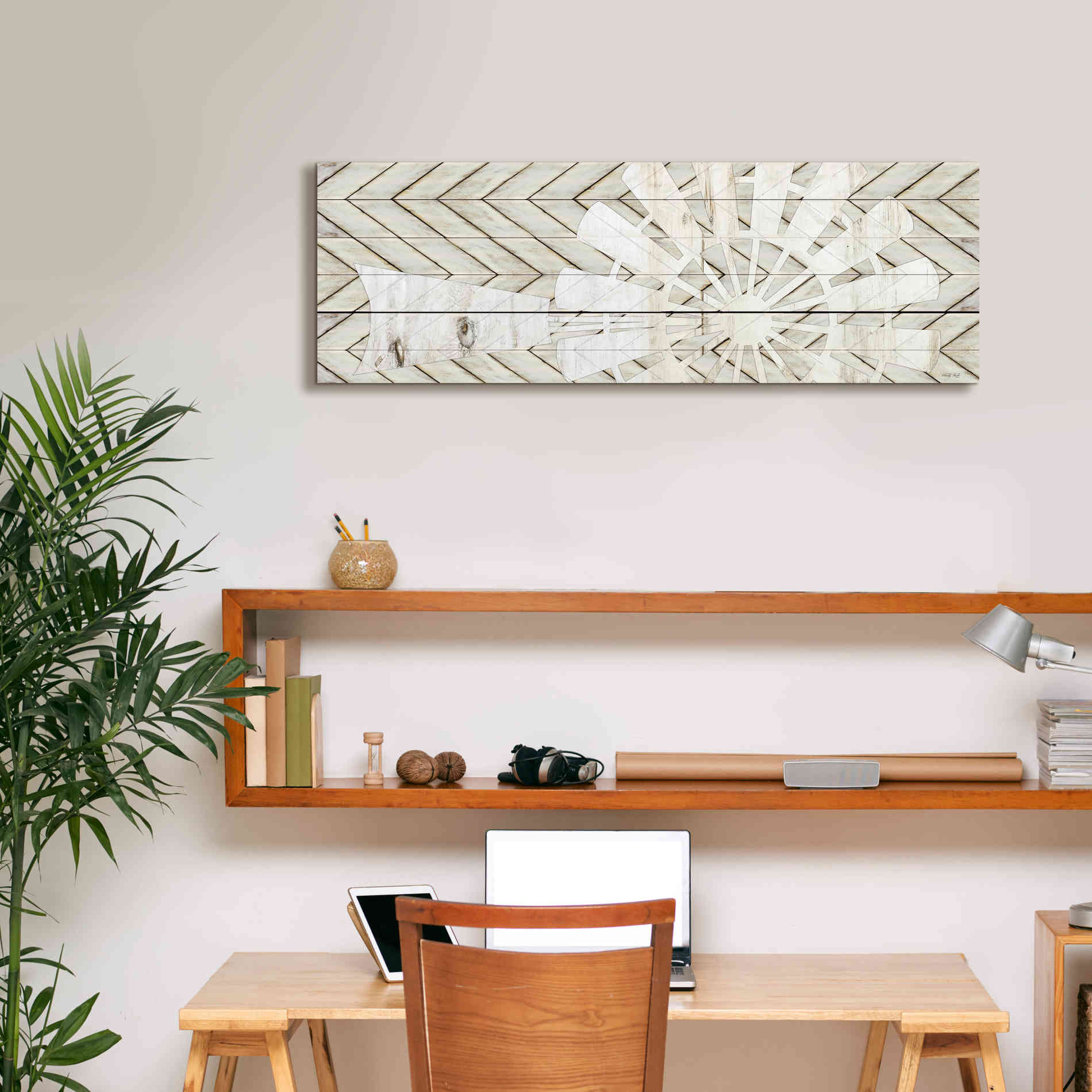 'Windmill on Wood Slats' by Cindy Jacobs, Canvas Wall Art,36 x 12