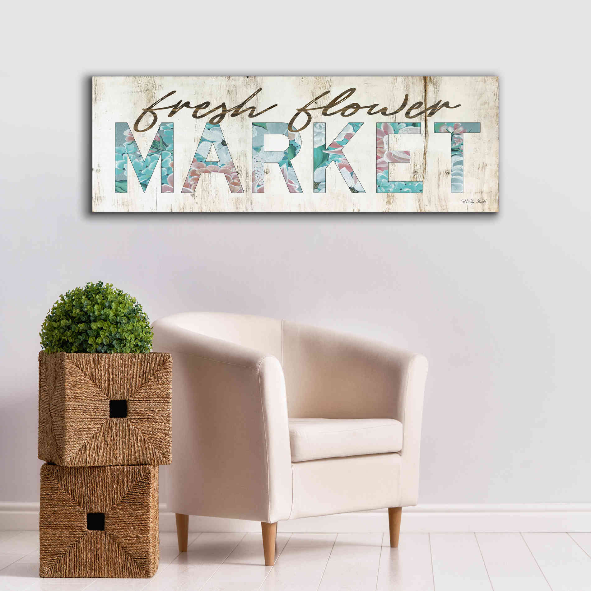 'Fresh Flower Market' by Cindy Jacobs, Canvas Wall Art,60 x 20