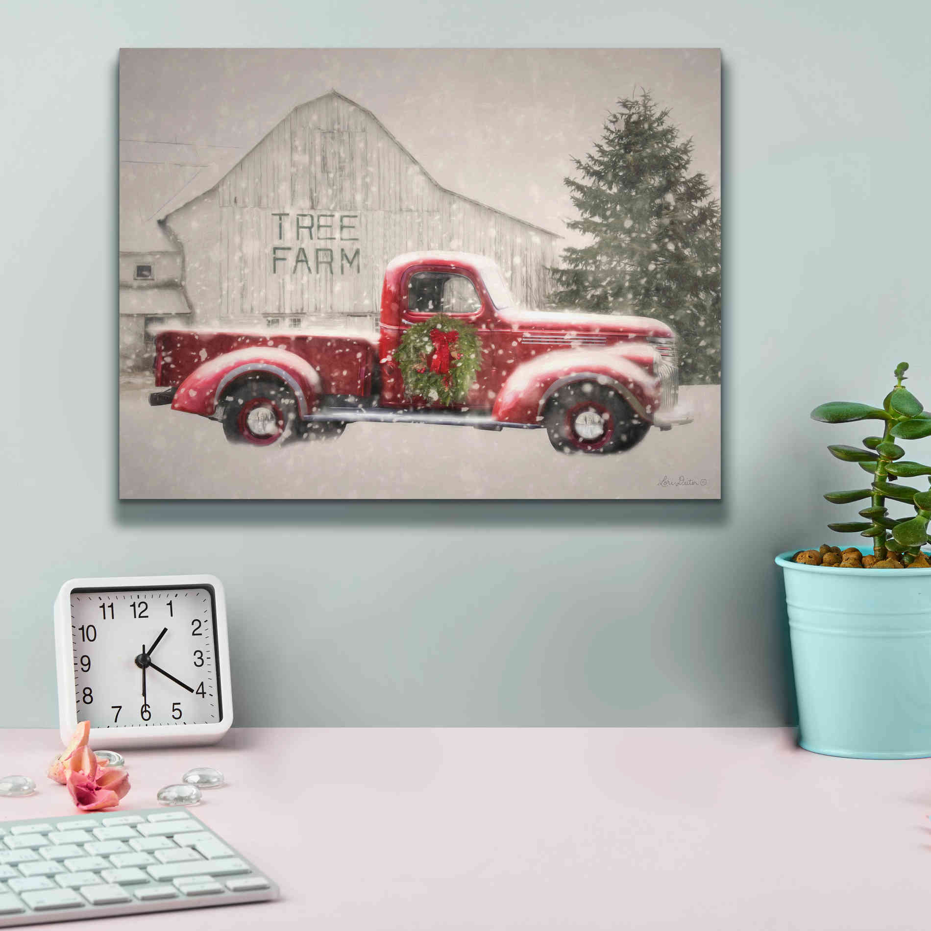 'Tree Farm With Truck' by Lori Deiter, Canvas Wall Art,16 x 12