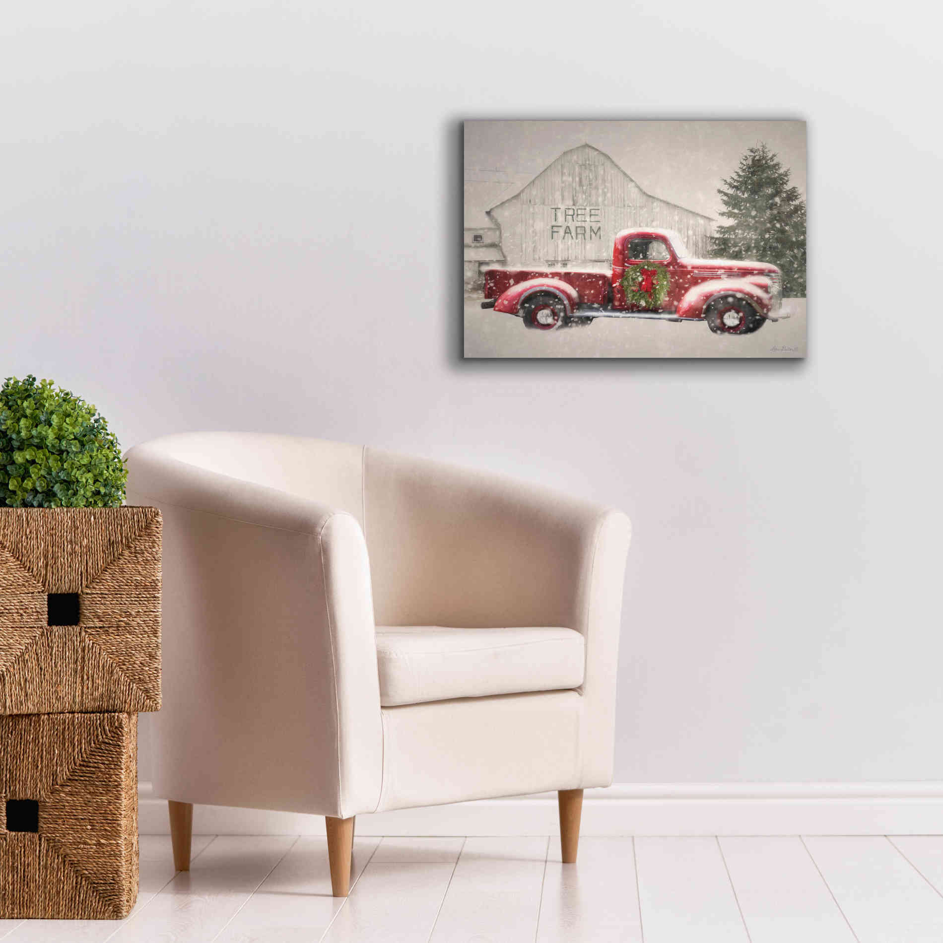 'Tree Farm With Truck' by Lori Deiter, Canvas Wall Art,26 x 18