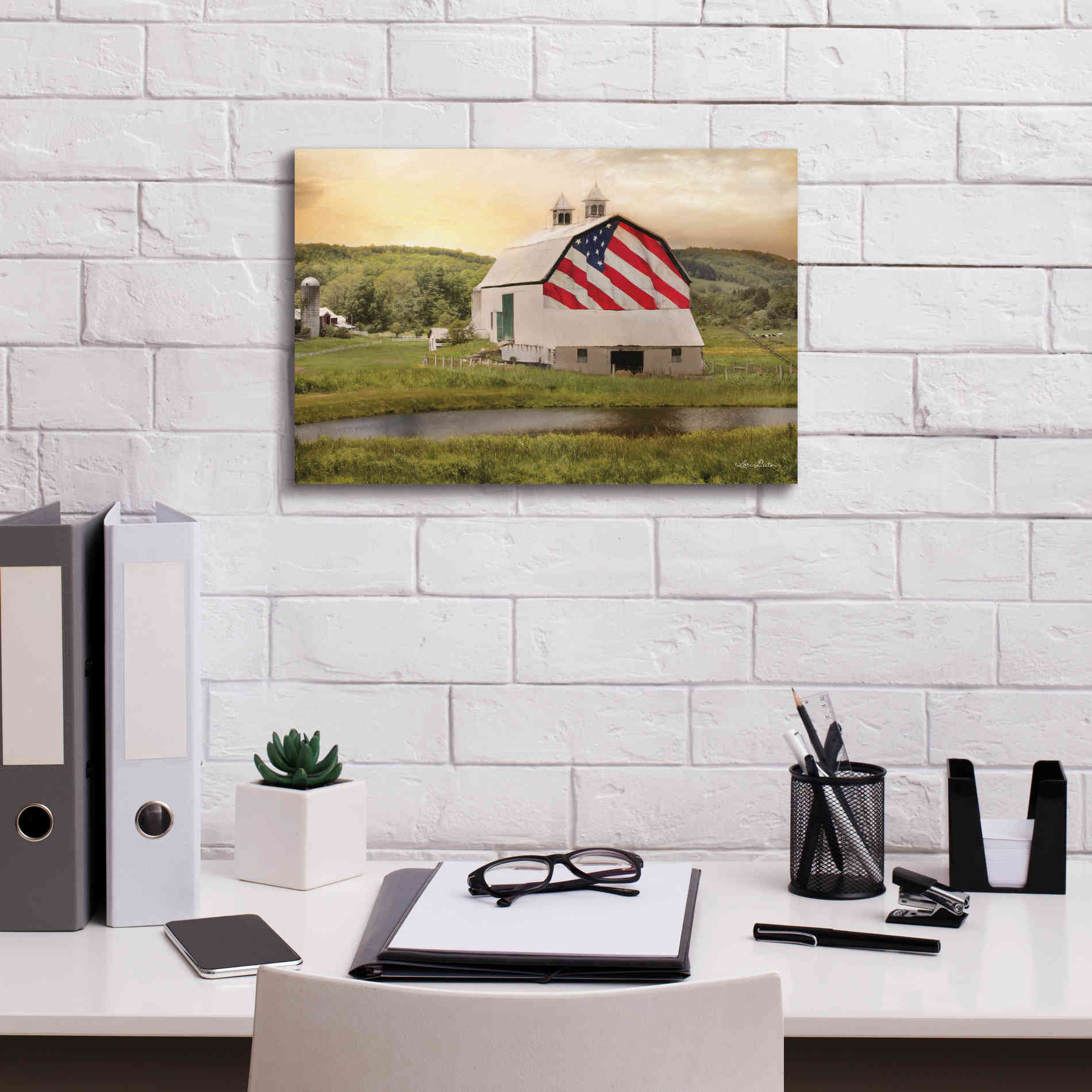 'Flag Barn' by Lori Deiter, Canvas Wall Art,18 x 12