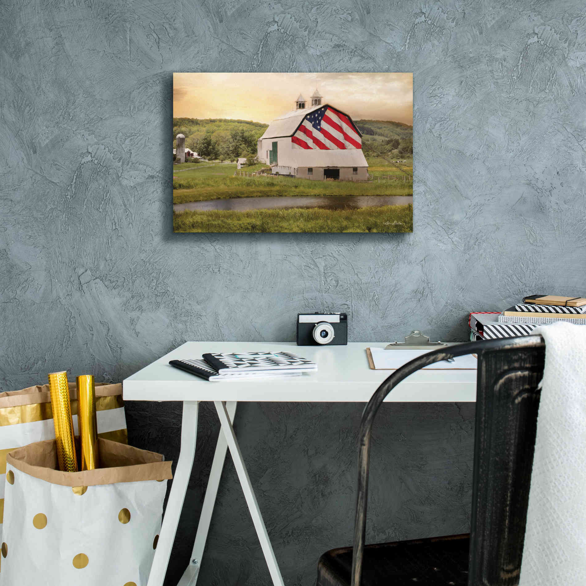 'Flag Barn' by Lori Deiter, Canvas Wall Art,18 x 12
