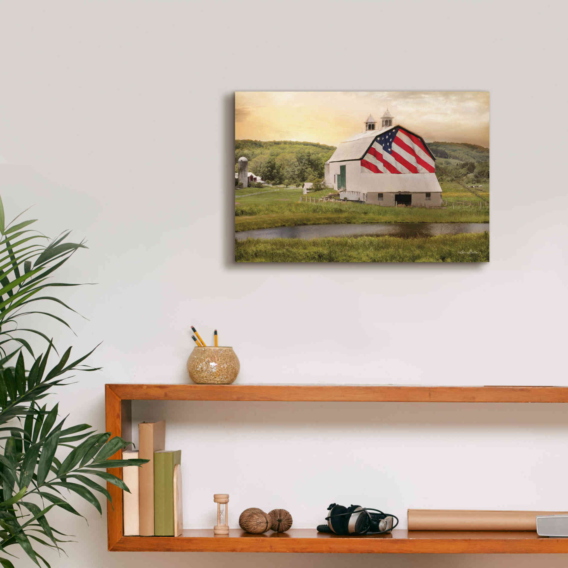 'Flag Barn' by Lori Deiter, Canvas Wall Art,18 x 12