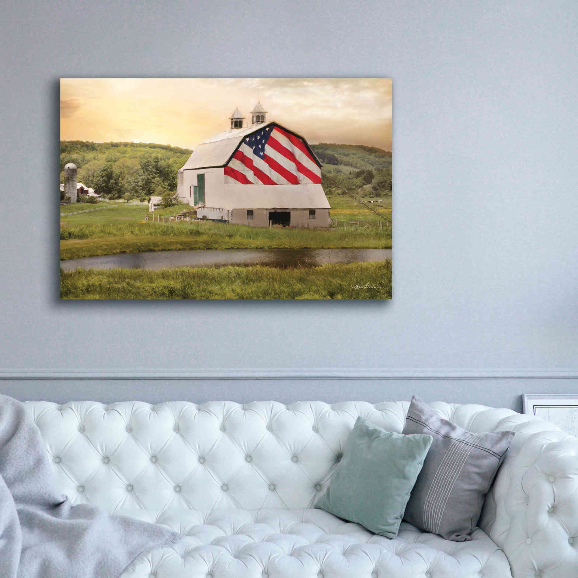 'Flag Barn' by Lori Deiter, Canvas Wall Art,60 x 40