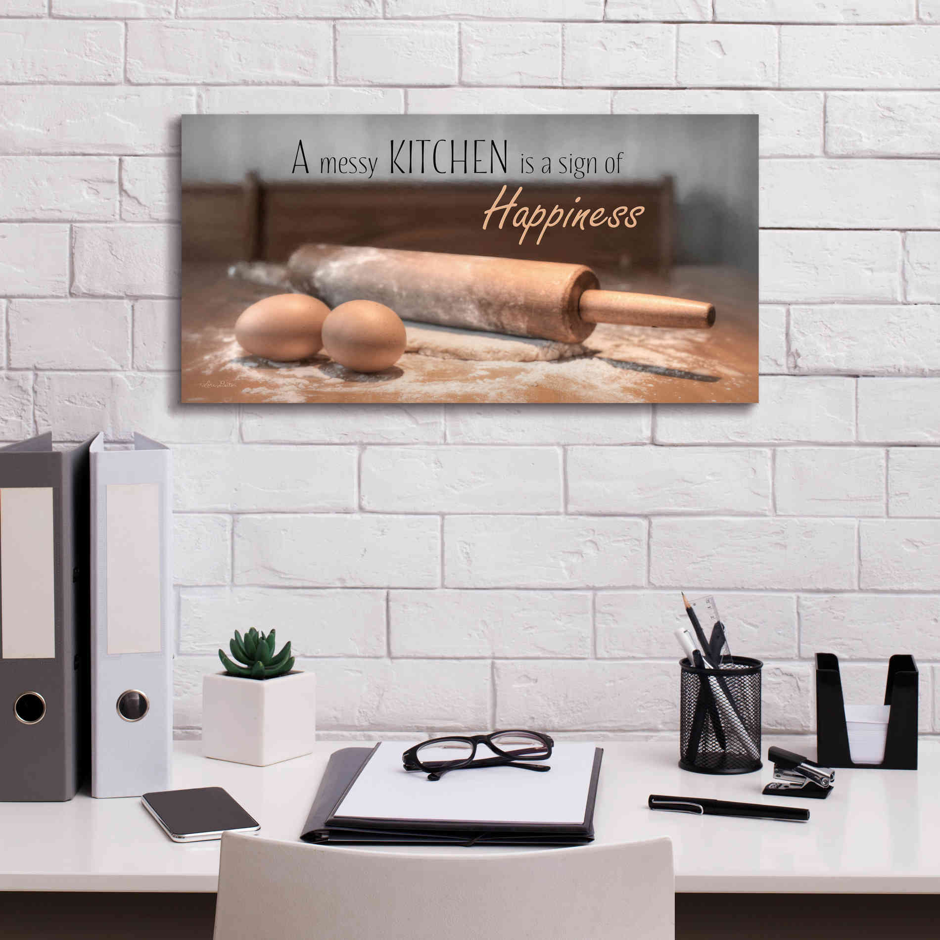 'A Messy Kitchen is a Sign of Happiness' by Lori Deiter, Canvas Wall Art,24 x 12
