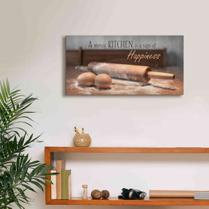 'A Messy Kitchen is a Sign of Happiness' by Lori Deiter, Canvas Wall Art,24 x 12