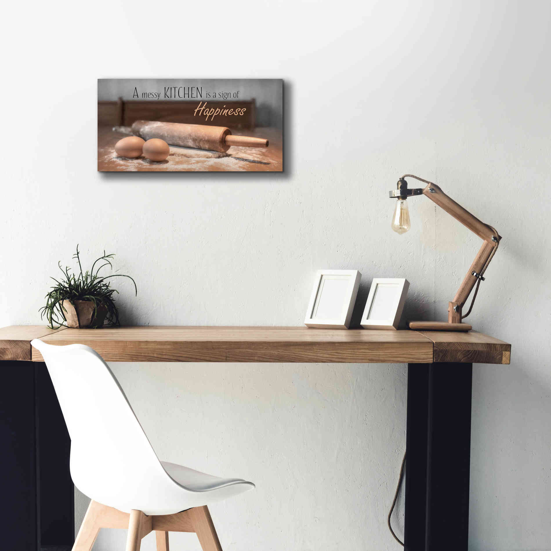 'A Messy Kitchen is a Sign of Happiness' by Lori Deiter, Canvas Wall Art,24 x 12