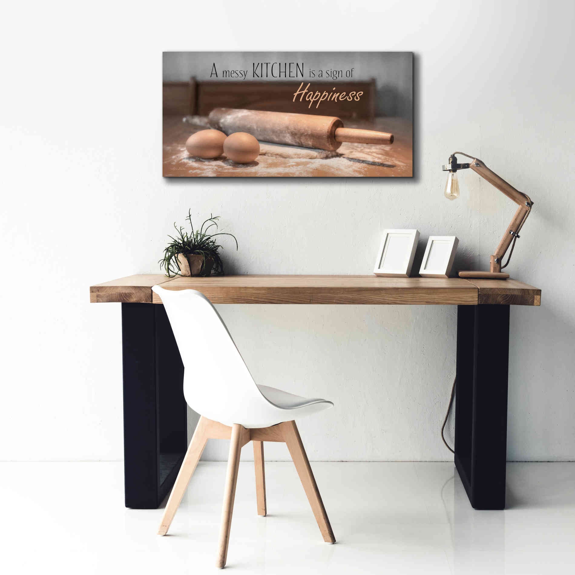 'A Messy Kitchen is a Sign of Happiness' by Lori Deiter, Canvas Wall Art,40 x 20