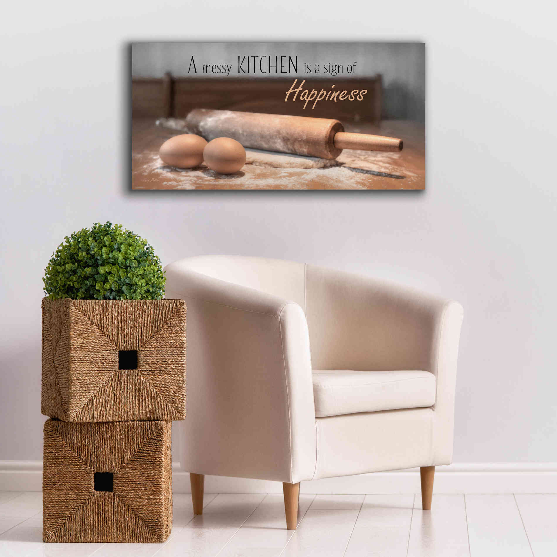 'A Messy Kitchen is a Sign of Happiness' by Lori Deiter, Canvas Wall Art,40 x 20