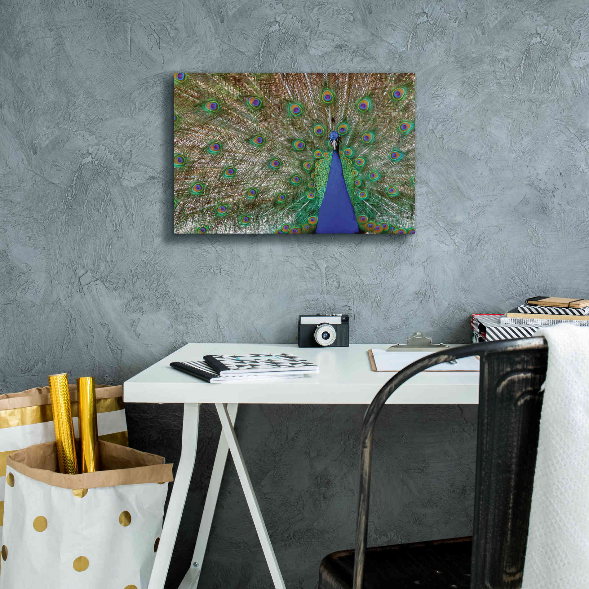 'Peacock' by Lori Deiter, Canvas Wall Art,18 x 12